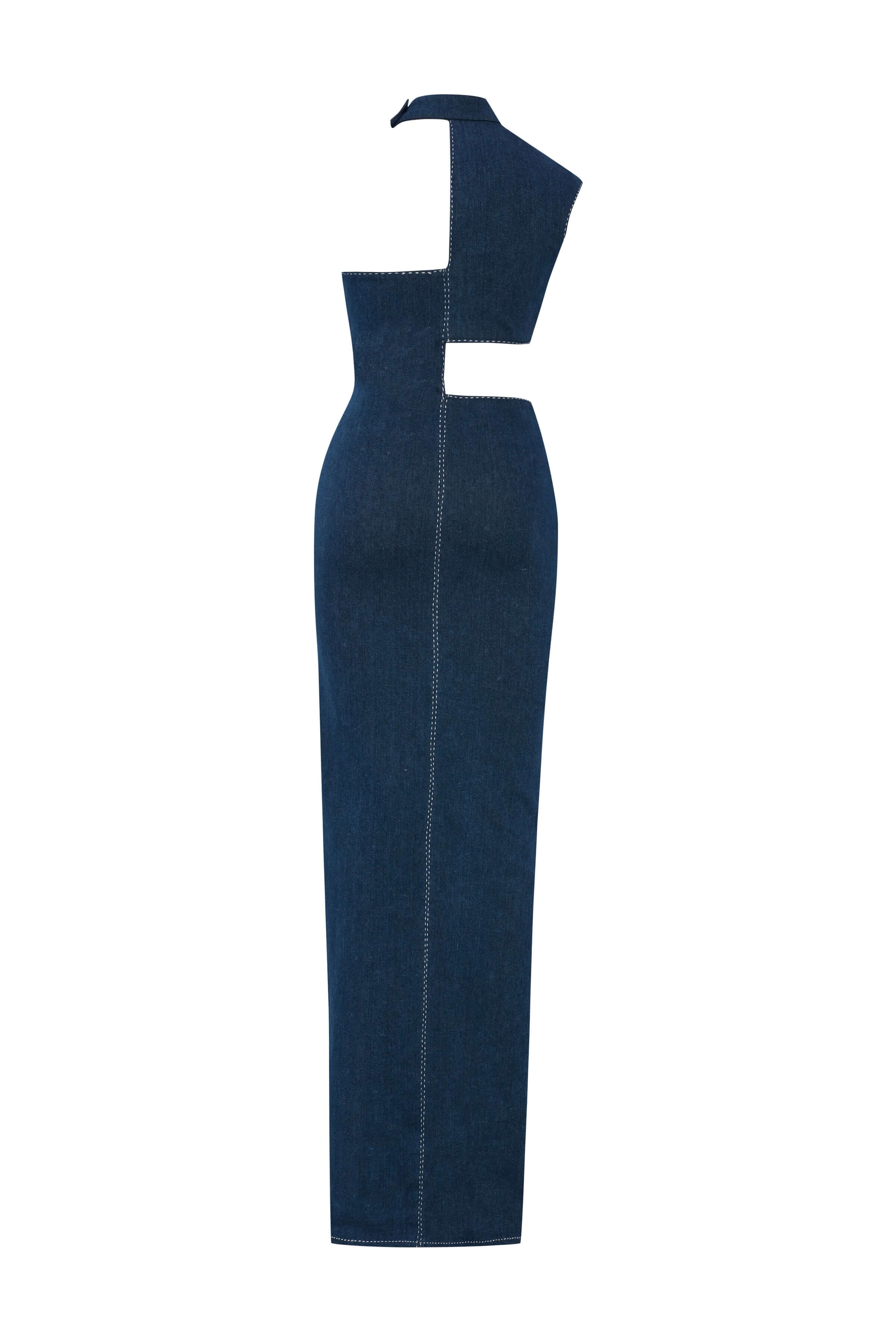 ELEVATE - JENDUE Ivy Denim Dress - Asymmetrical Cut-Out Maxi Dress