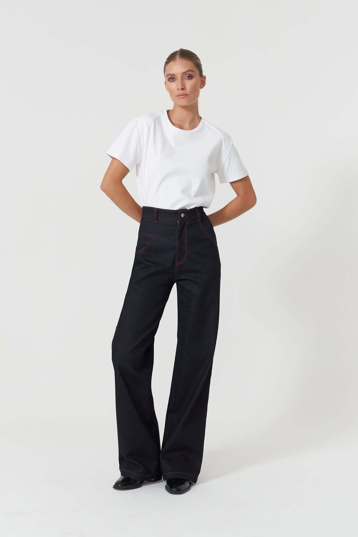 JENDUE Lena Denim T-shirt - White, Black, Grey, Purple-3