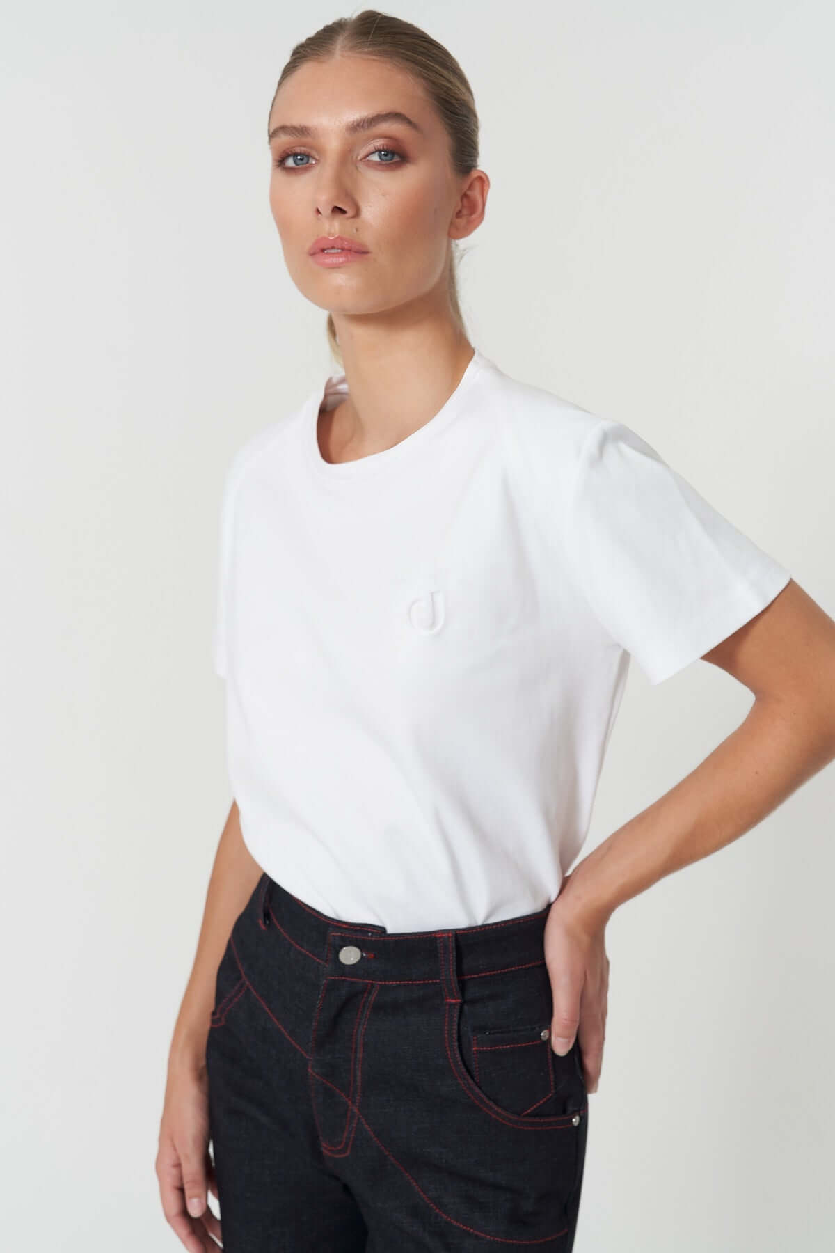 JENDUE Lena Denim T-shirt - White, Black, Grey, Purple-0