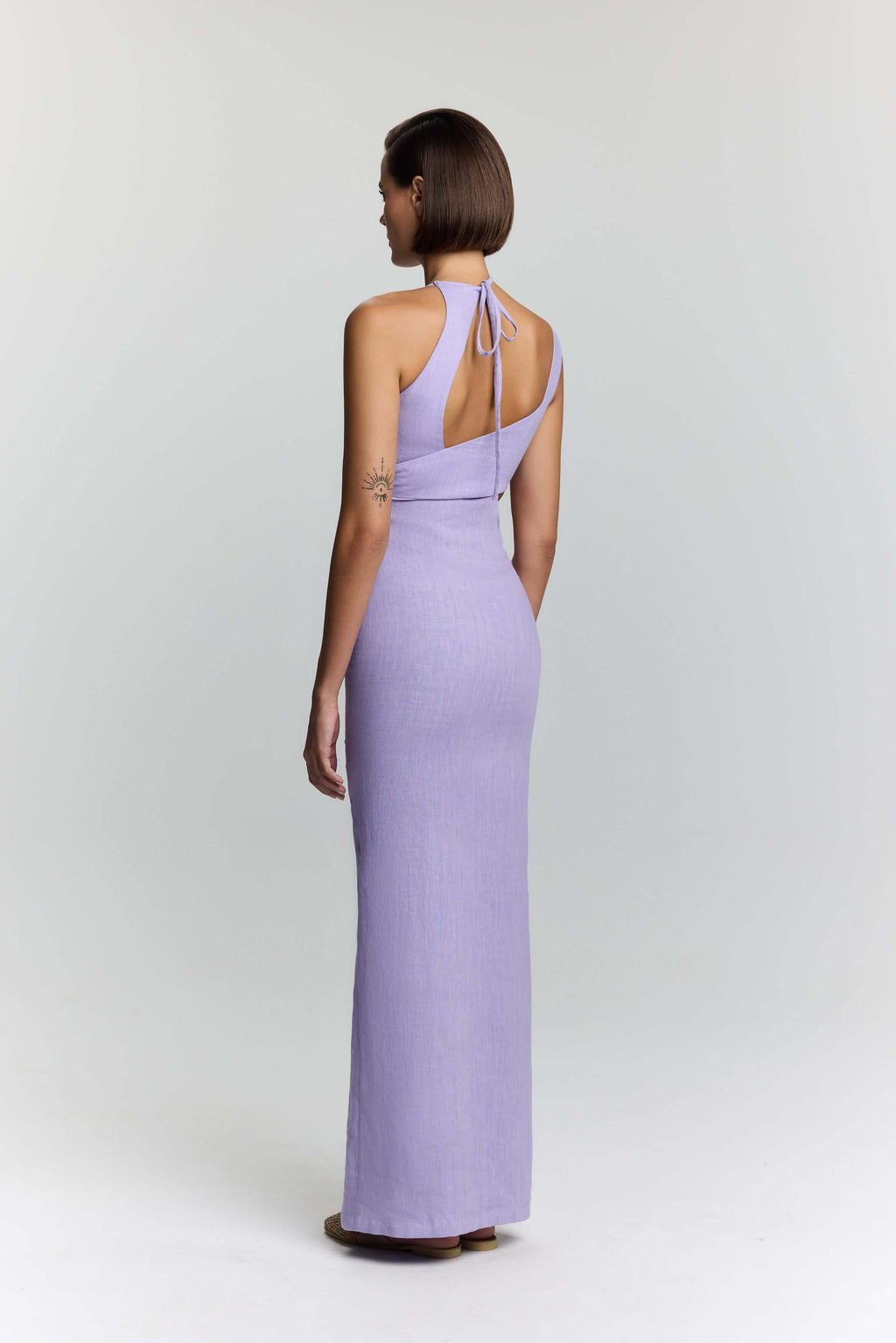 ELEVATE - JENDUE Luna Denim Linen Dress - Chic Cut-Out Maxi