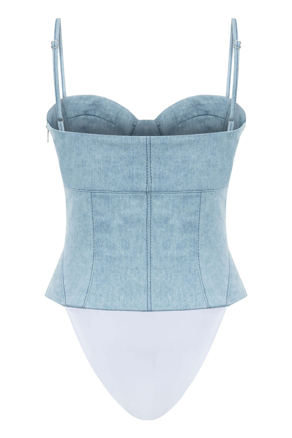 JENDUE Marvel Bodysuit Denim Top -Light Wash & Bustier Style-2
