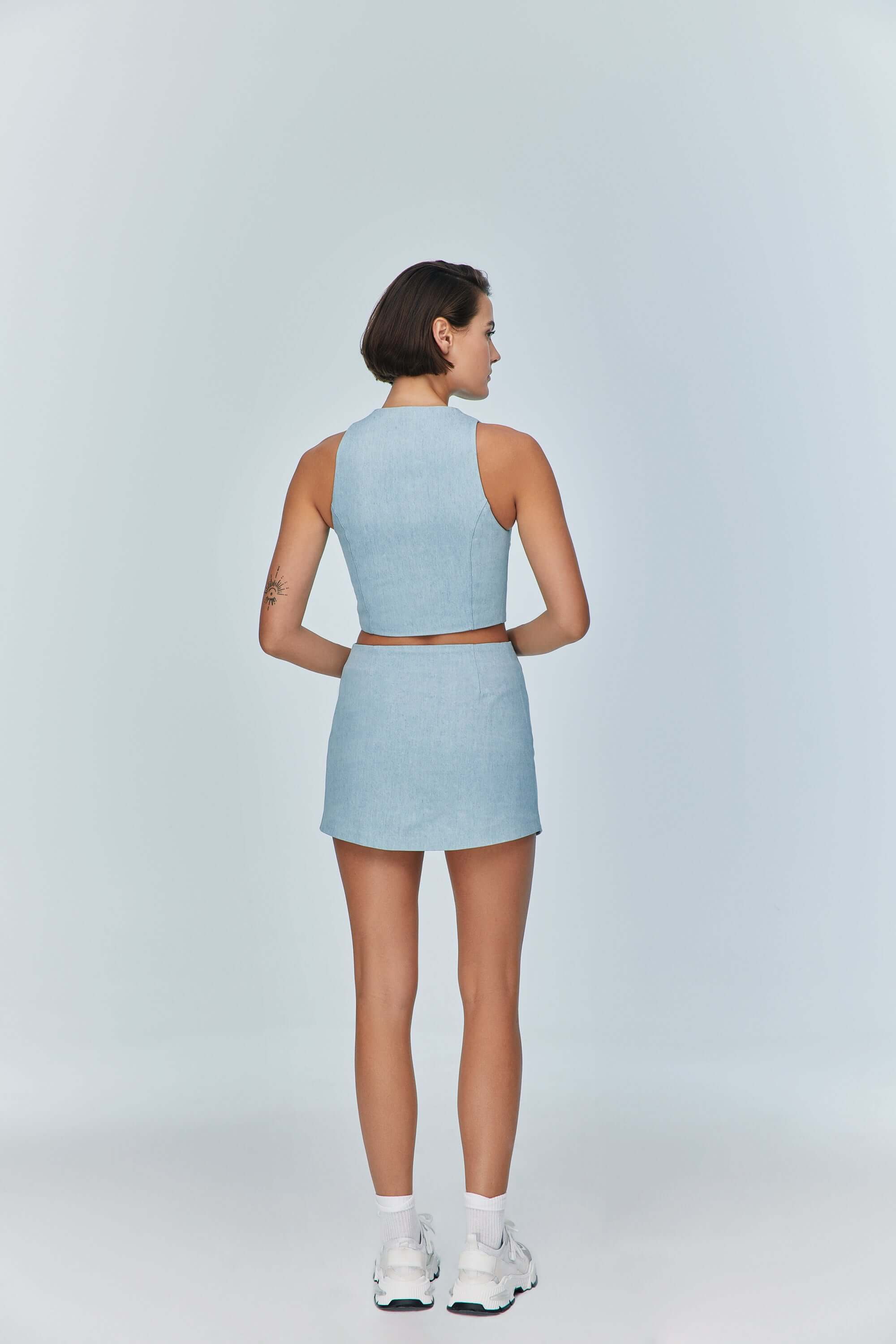 JENDUE Marvel Denim Mini Skirt - Light Wash-4