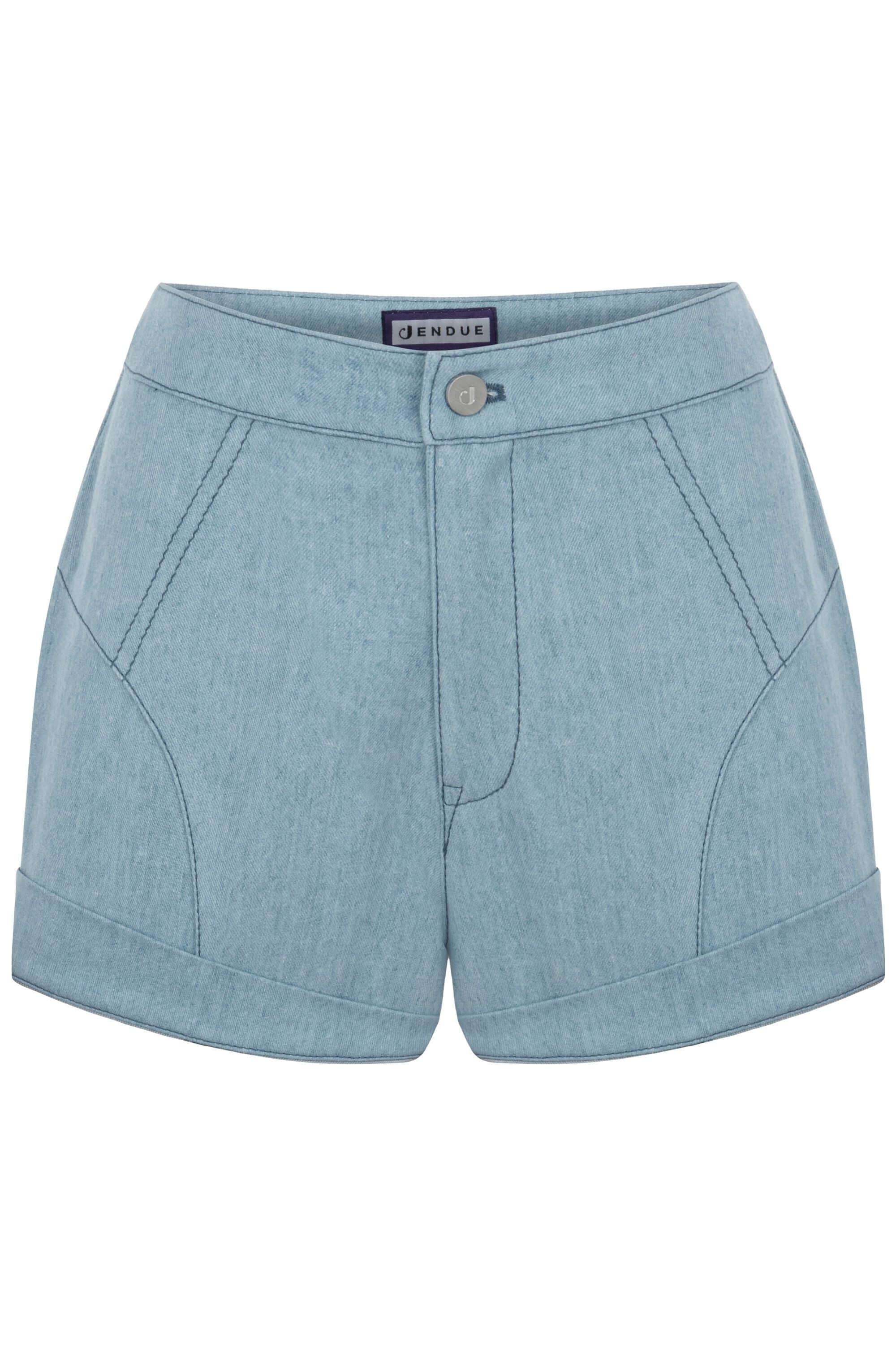 JENDUE Marvel Denim Shorts - Light Wash High-Waist-2