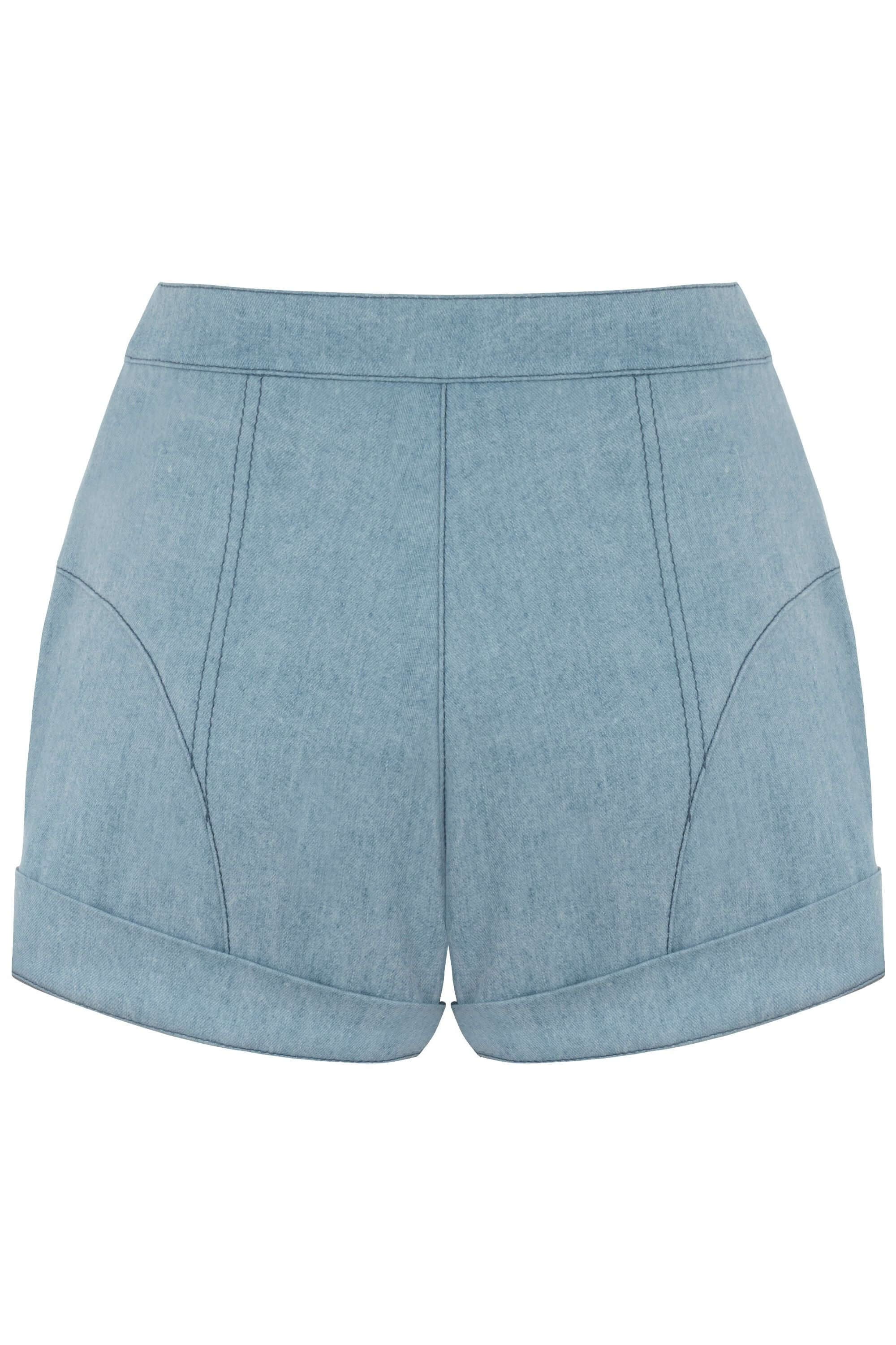 JENDUE Marvel Denim Shorts - Light Wash High-Waist-3