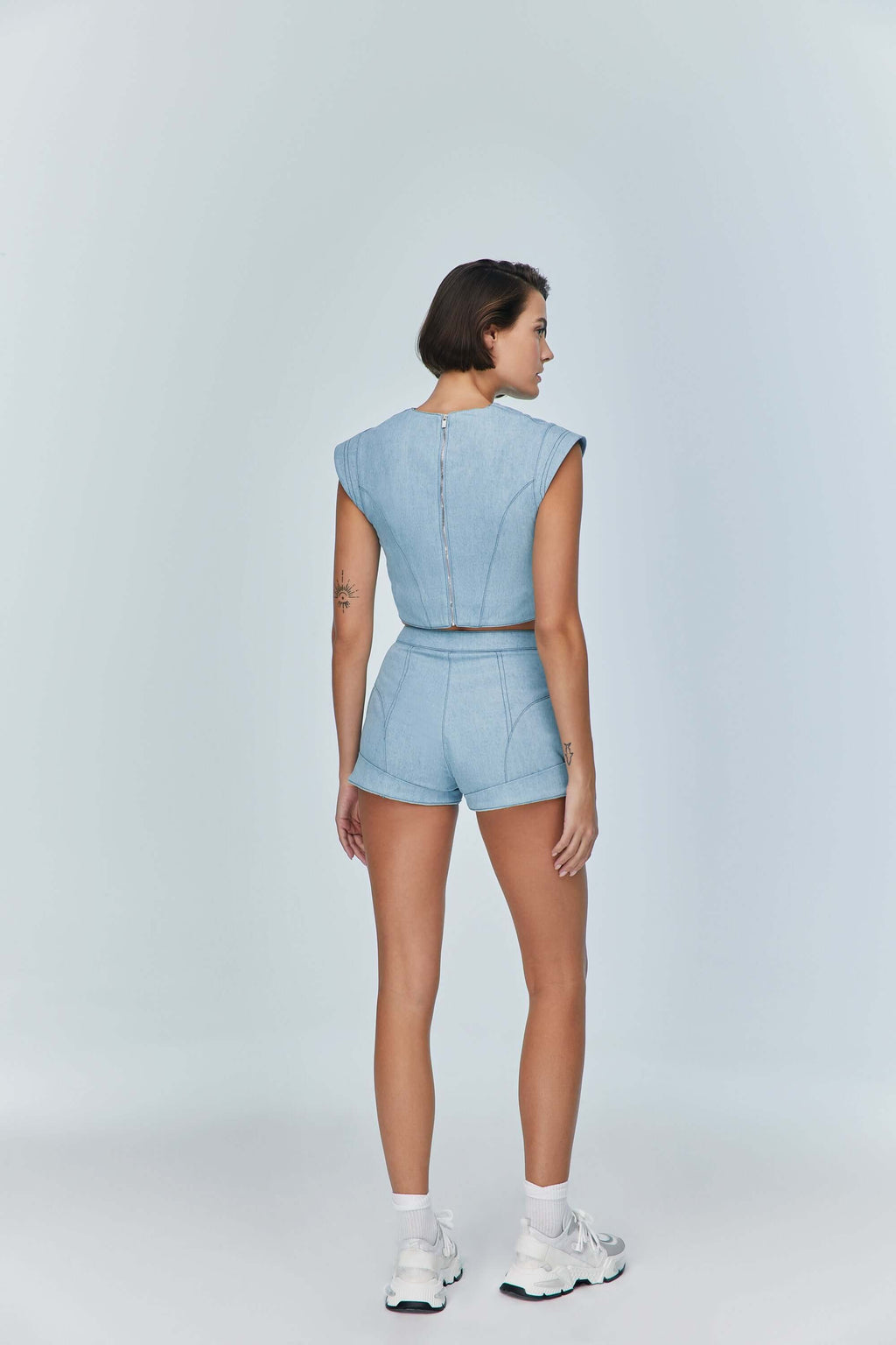 JENDUE Marvel Denim Shorts - Light Wash High-Waist-1