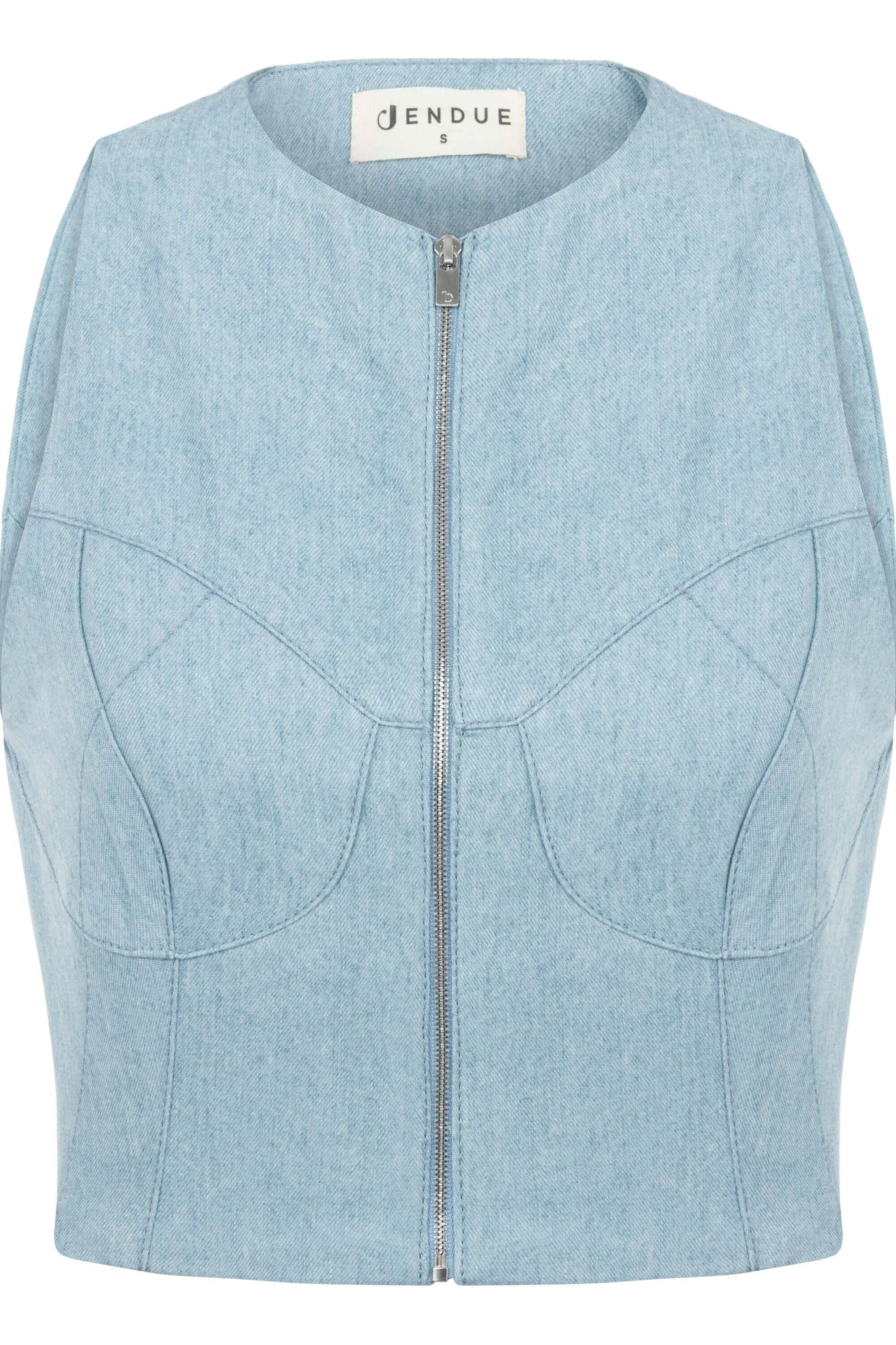 ELEVATE - JENDUE Marvel Denim Top - Light Blue Zip-Up Bustier