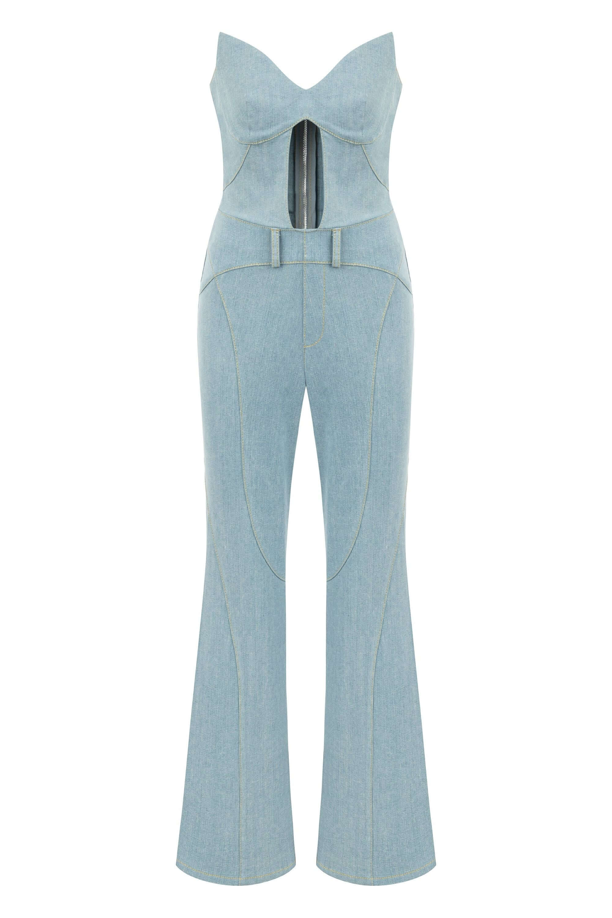JENDUE Marvel Maxi Denim Jumpsuit - Strapless, Cut-Out-1