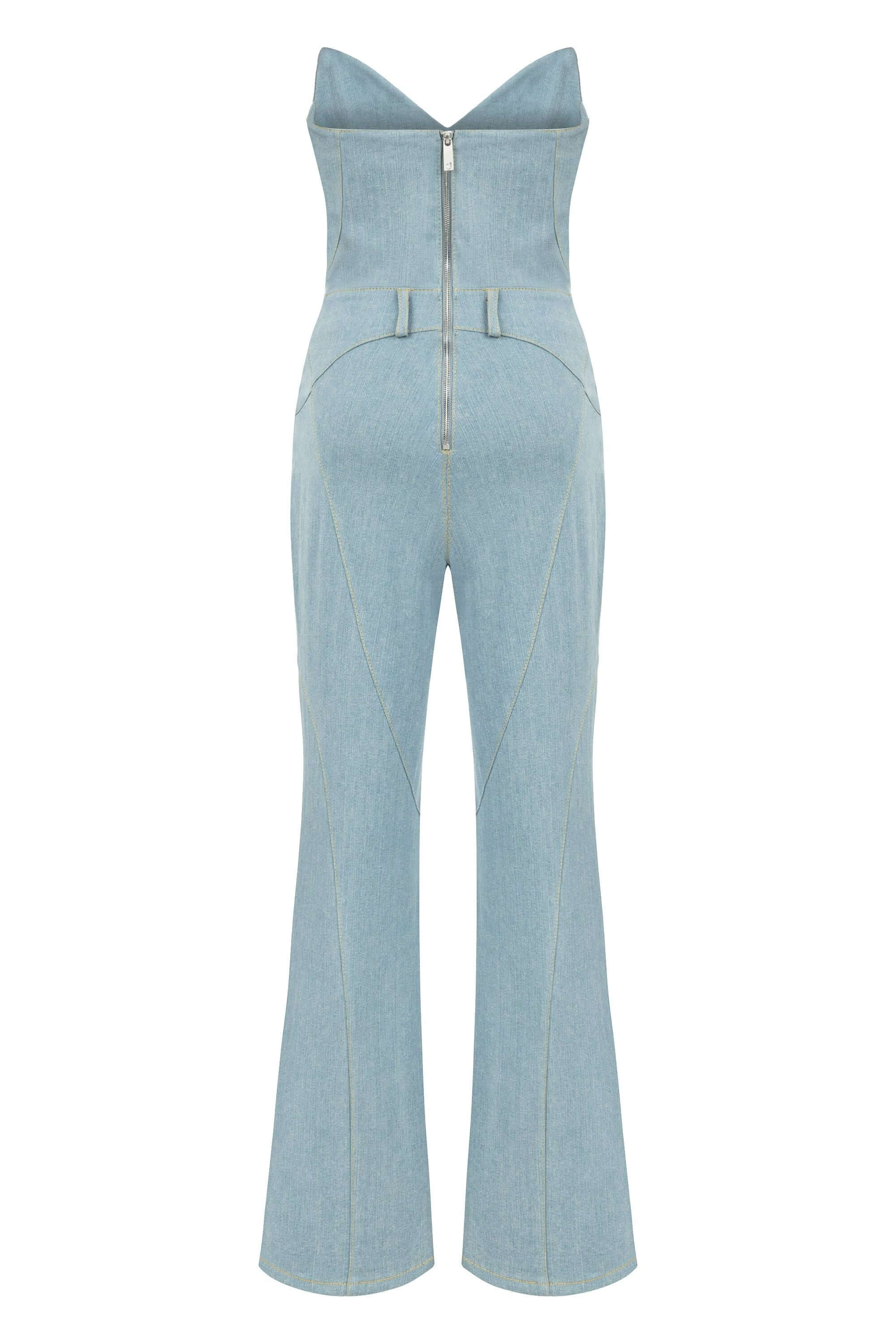 JENDUE Marvel Maxi Denim Jumpsuit - Strapless, Cut-Out-2