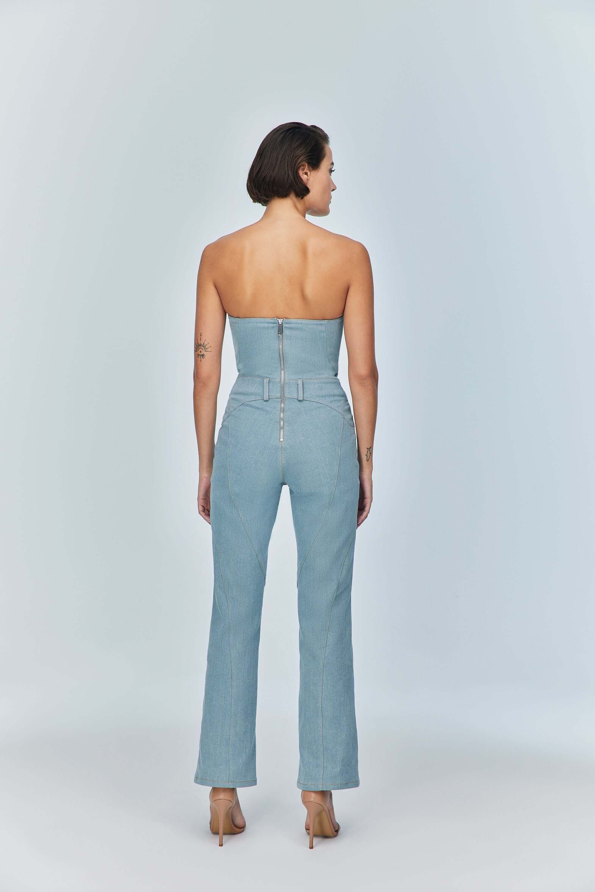 JENDUE Marvel Maxi Denim Jumpsuit - Strapless, Cut-Out-4