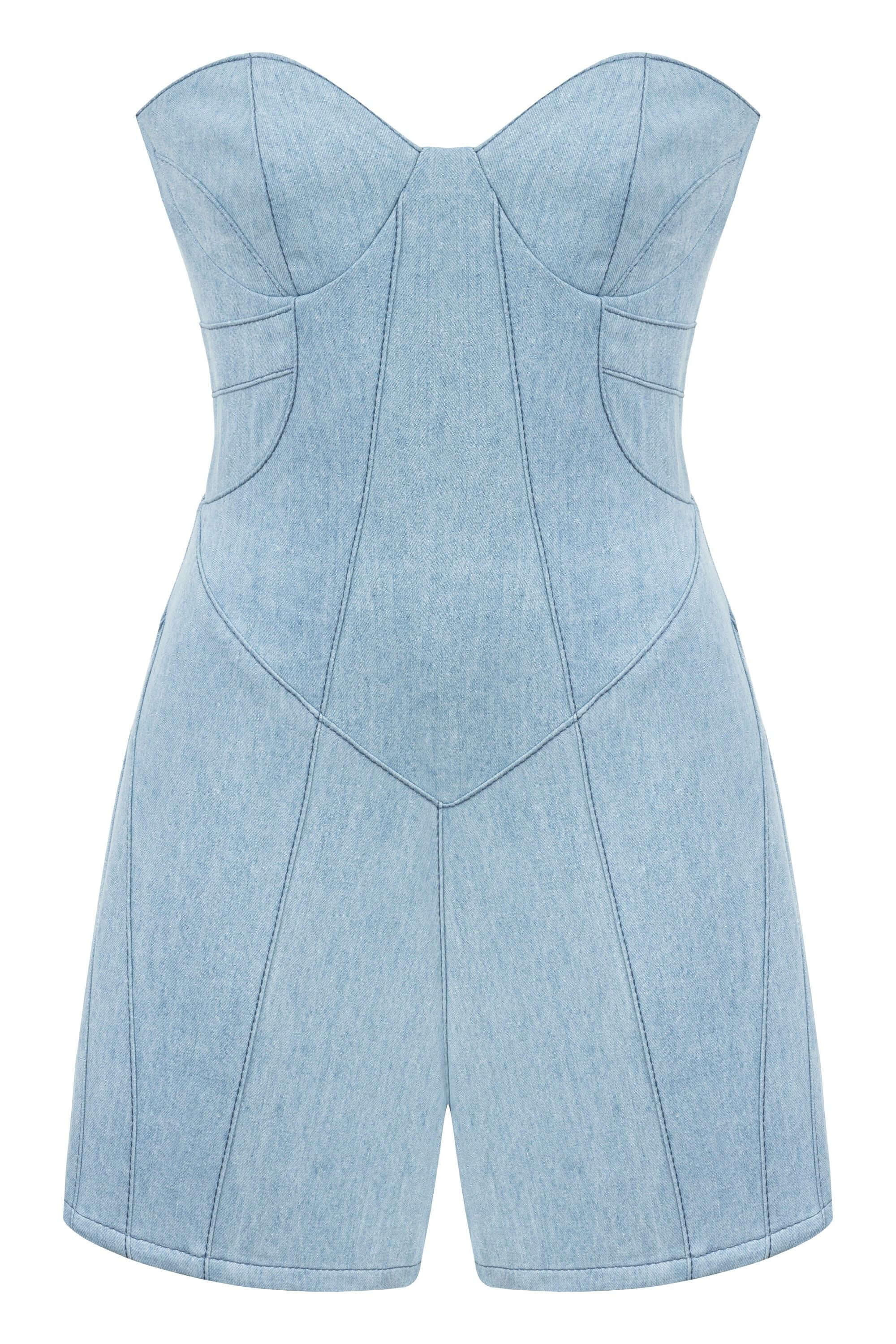 ELEVATE - JENDUE Marvel Mini Denim Jumpsuit - Strapless & Chic