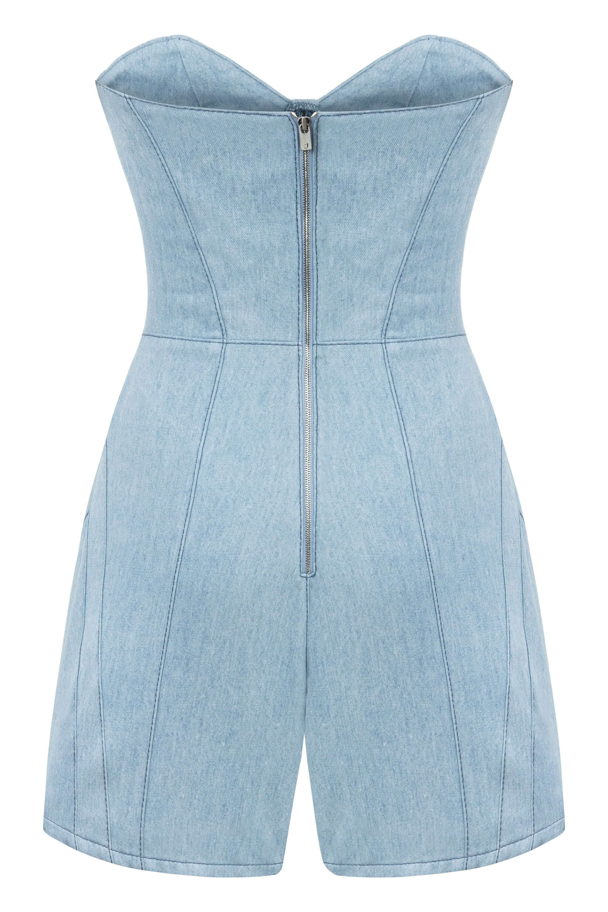ELEVATE - JENDUE Marvel Mini Denim Jumpsuit - Strapless & Chic