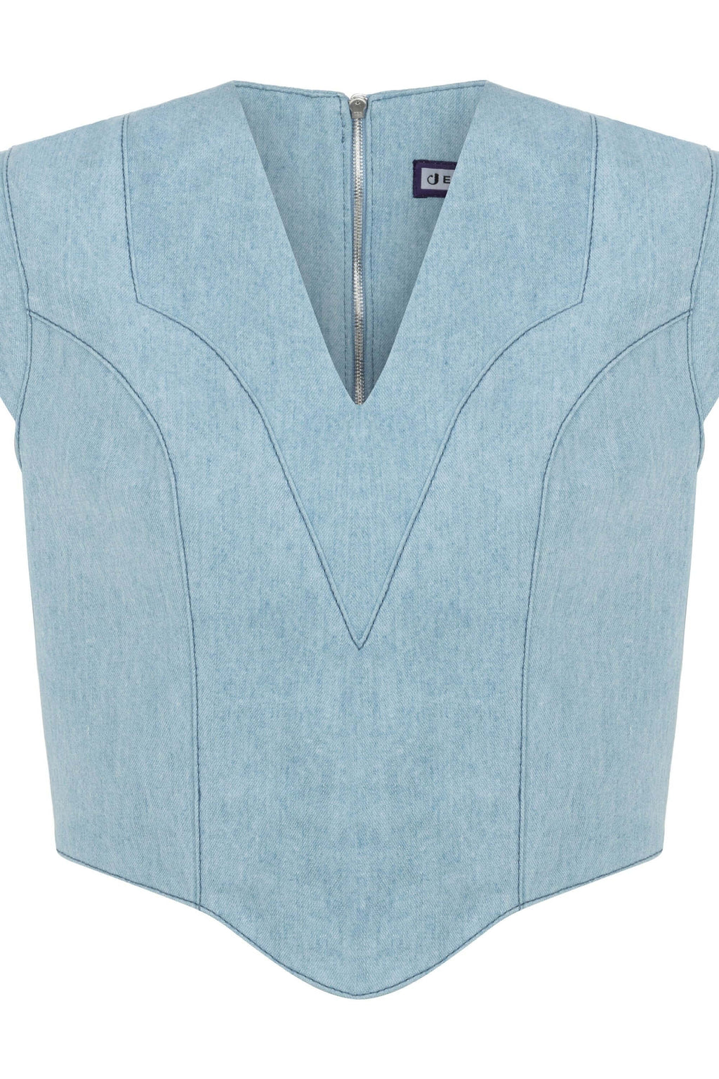 JENDUE Marvel V-Neck Denim Top - Stylish Women's Jean Blouse-1