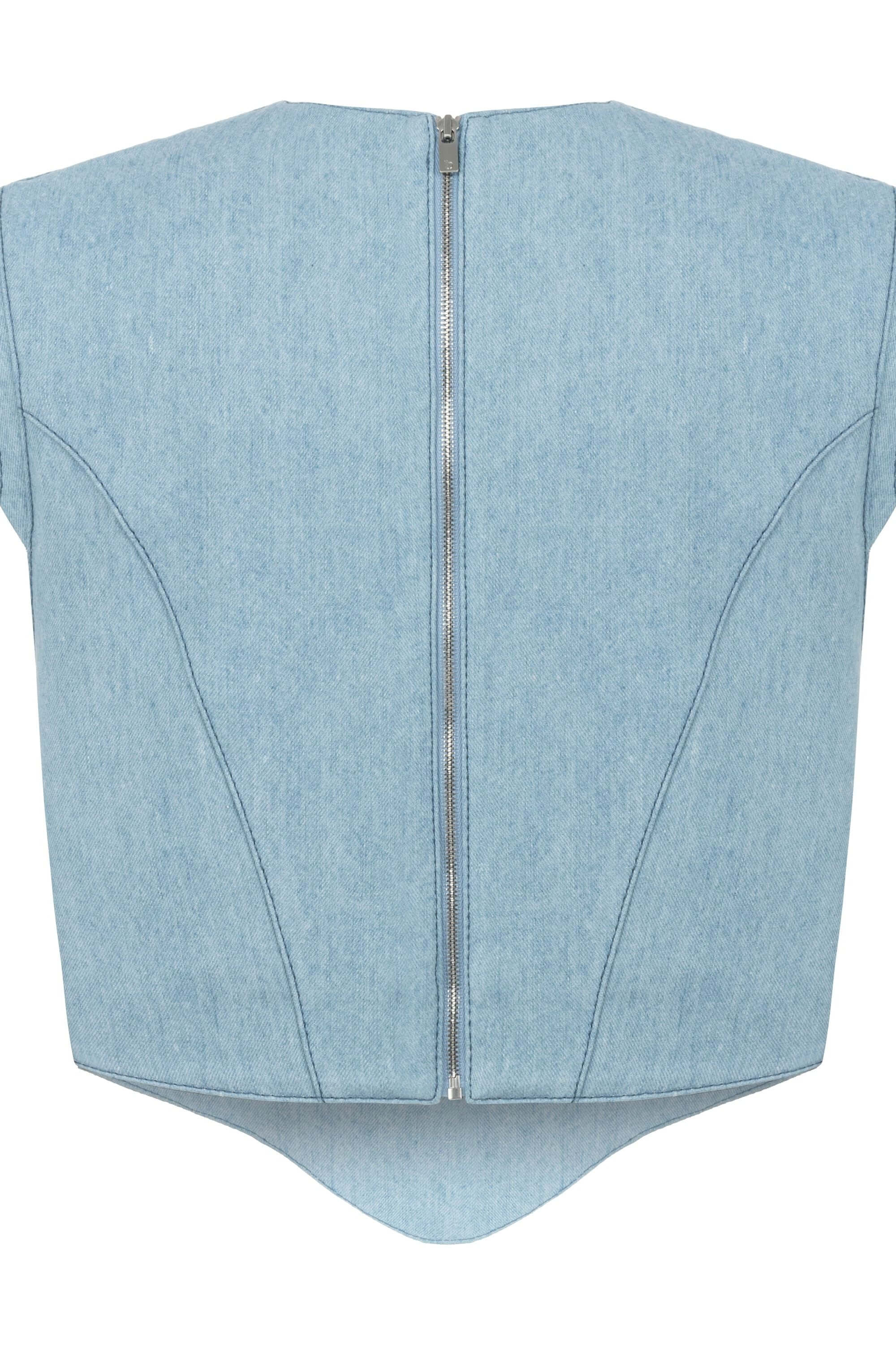 JENDUE Marvel V-Neck Denim Top - Stylish Women's Jean Blouse-2