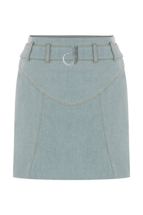 JENDUE Monte Belted Denim Skirt - Light Wash Mini Skirt-2