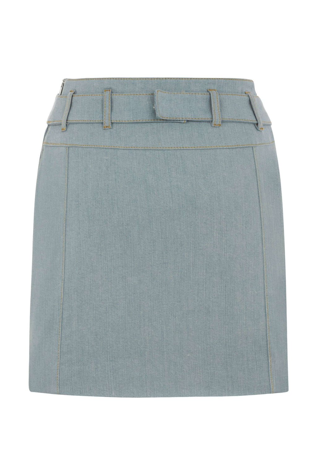 JENDUE Monte Belted Denim Skirt - Light Wash Mini Skirt-3