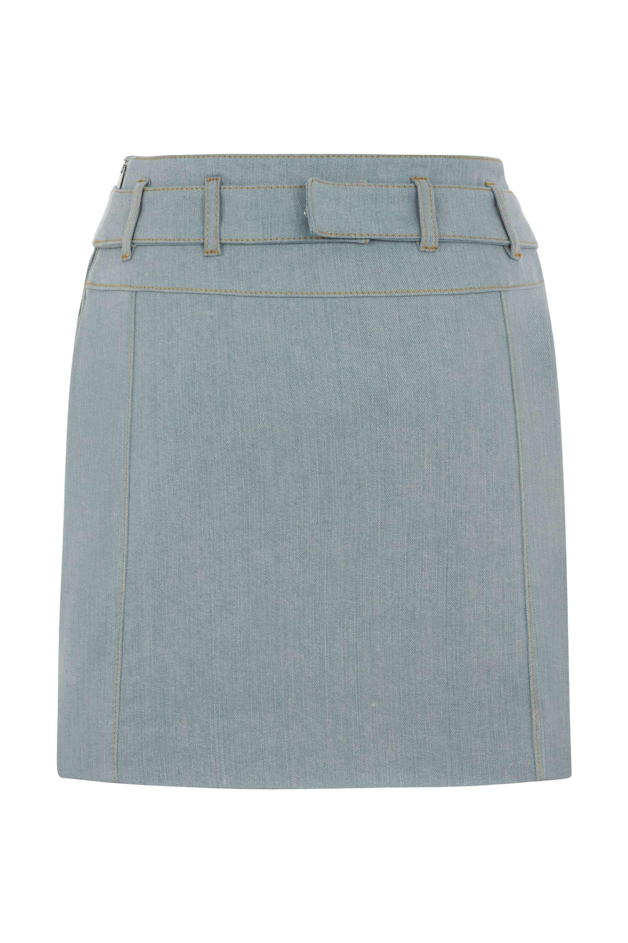 JENDUE Monte Belted Denim Skirt - Light Wash Mini Skirt-3