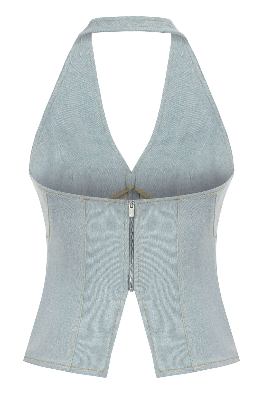 JENDUE Monte Corset Denim Top - Light Blue Halter Style-2