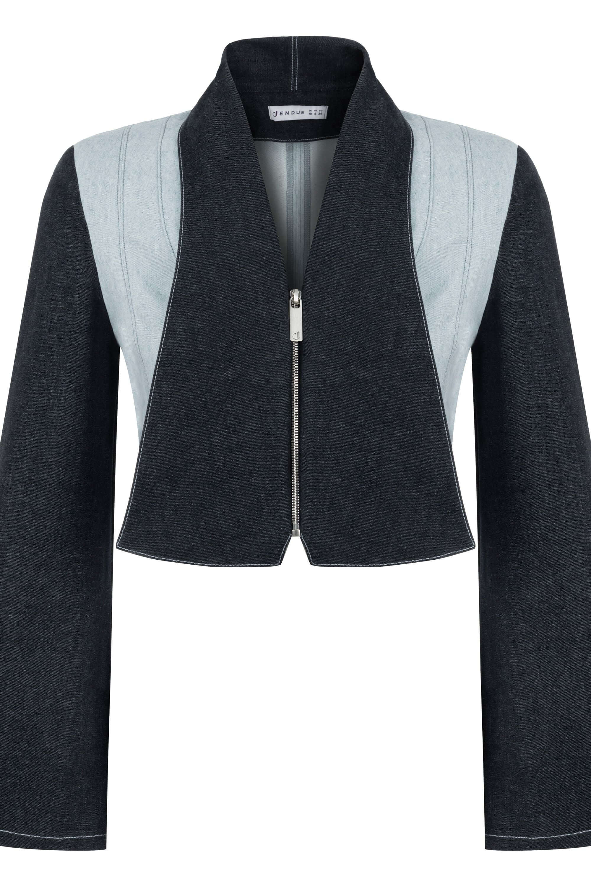 JENDUE Monte Denim Jacket - Stylish Zip-Front Crop Top-1