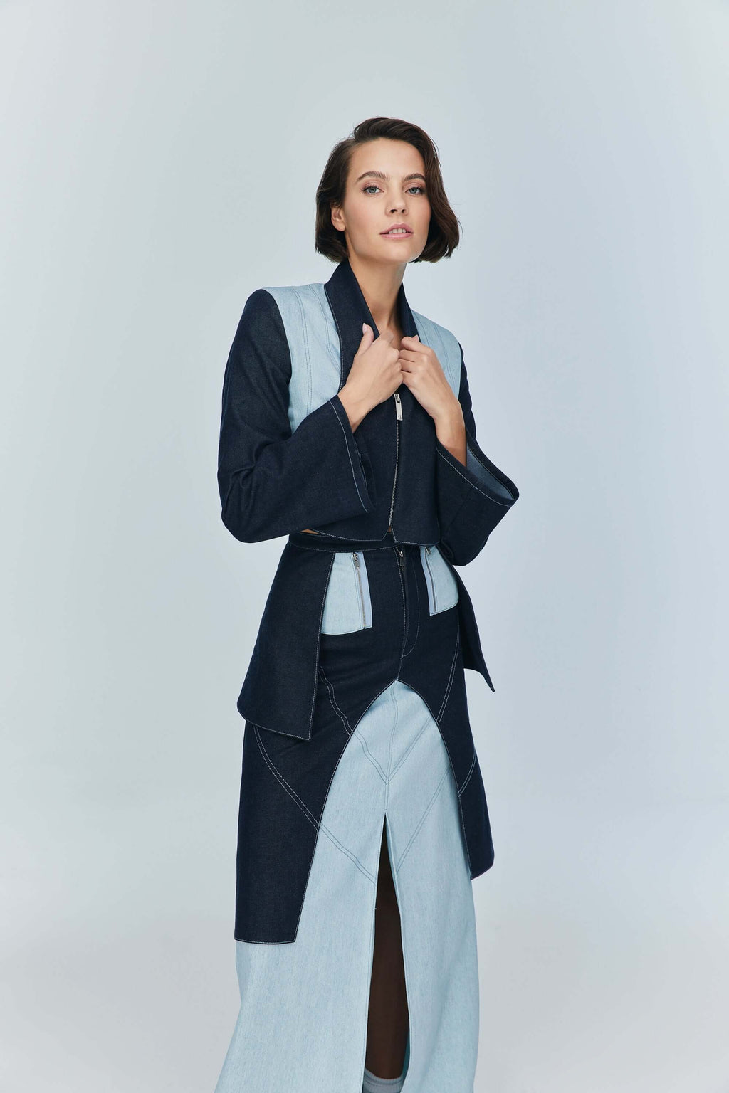 JENDUE Monte Denim Jacket - Stylish Zip-Front Crop Top-0