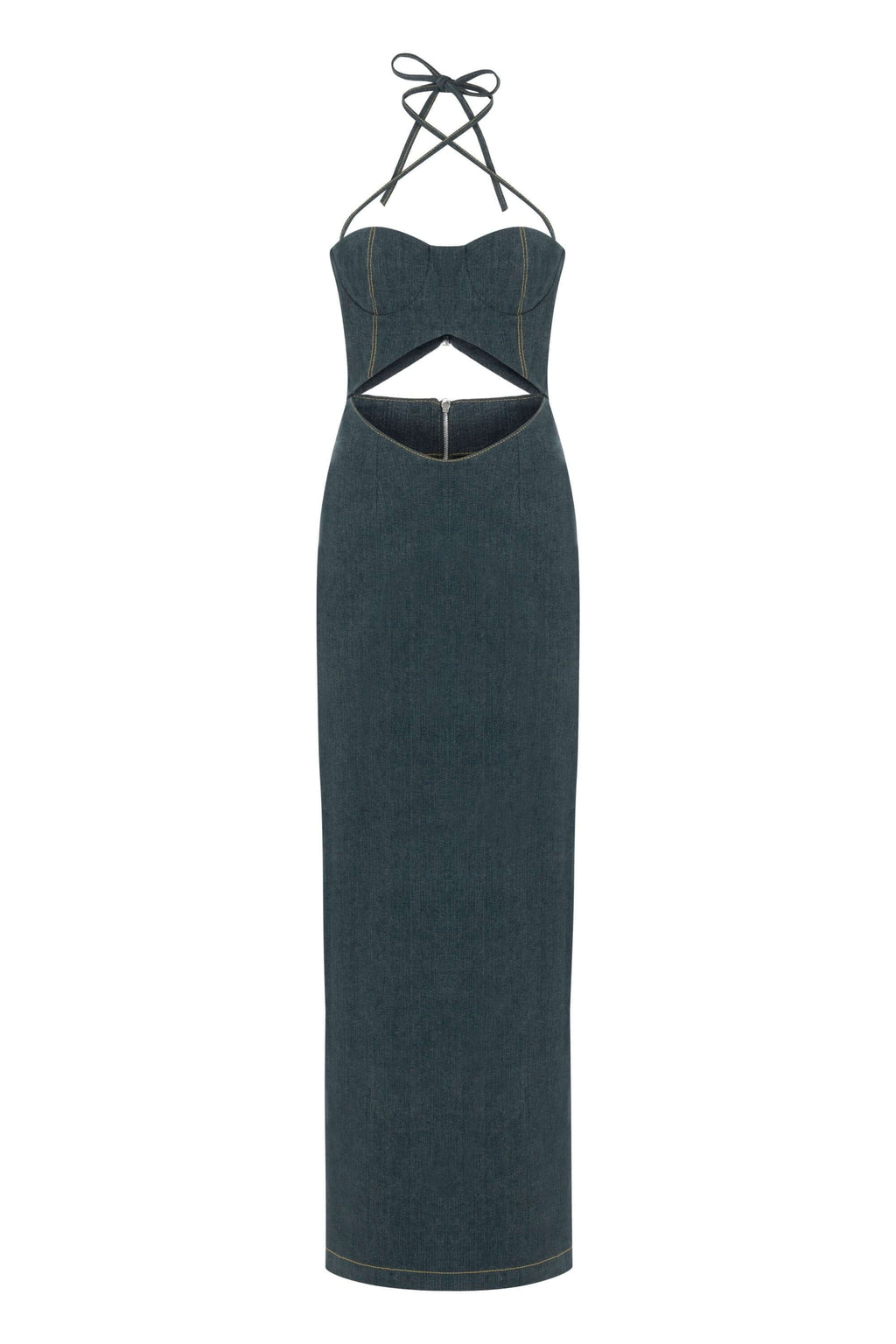ELEVATE - JENDUE Monte Maxi Denim Dress - Halter Cutout Gown