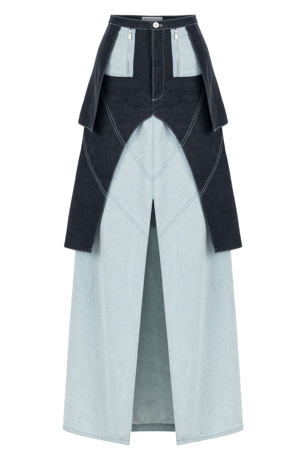 ELEVATE - JENDUE Monte Maxi Denim Skirt - Two-Tone Design