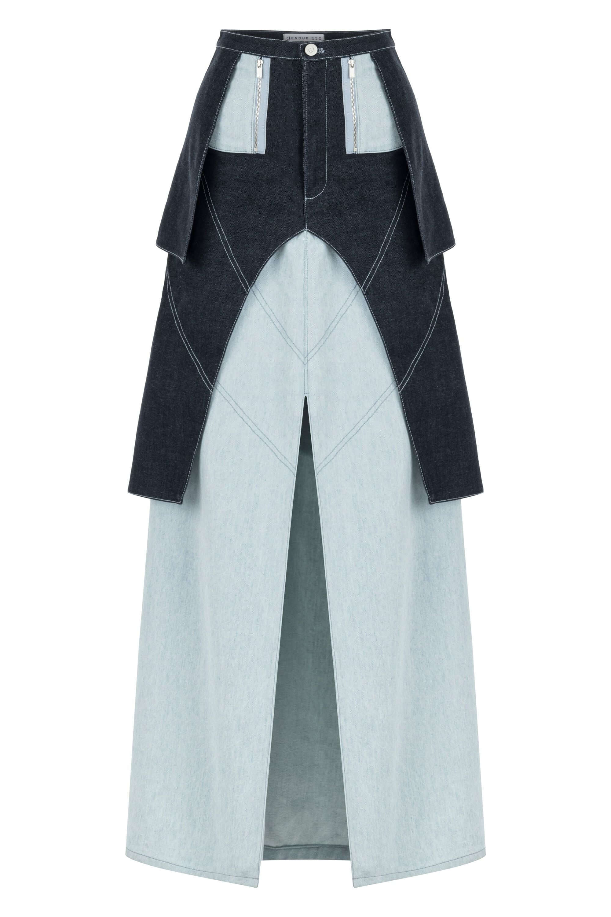 ELEVATE - JENDUE Monte Maxi Denim Skirt - Two-Tone Design