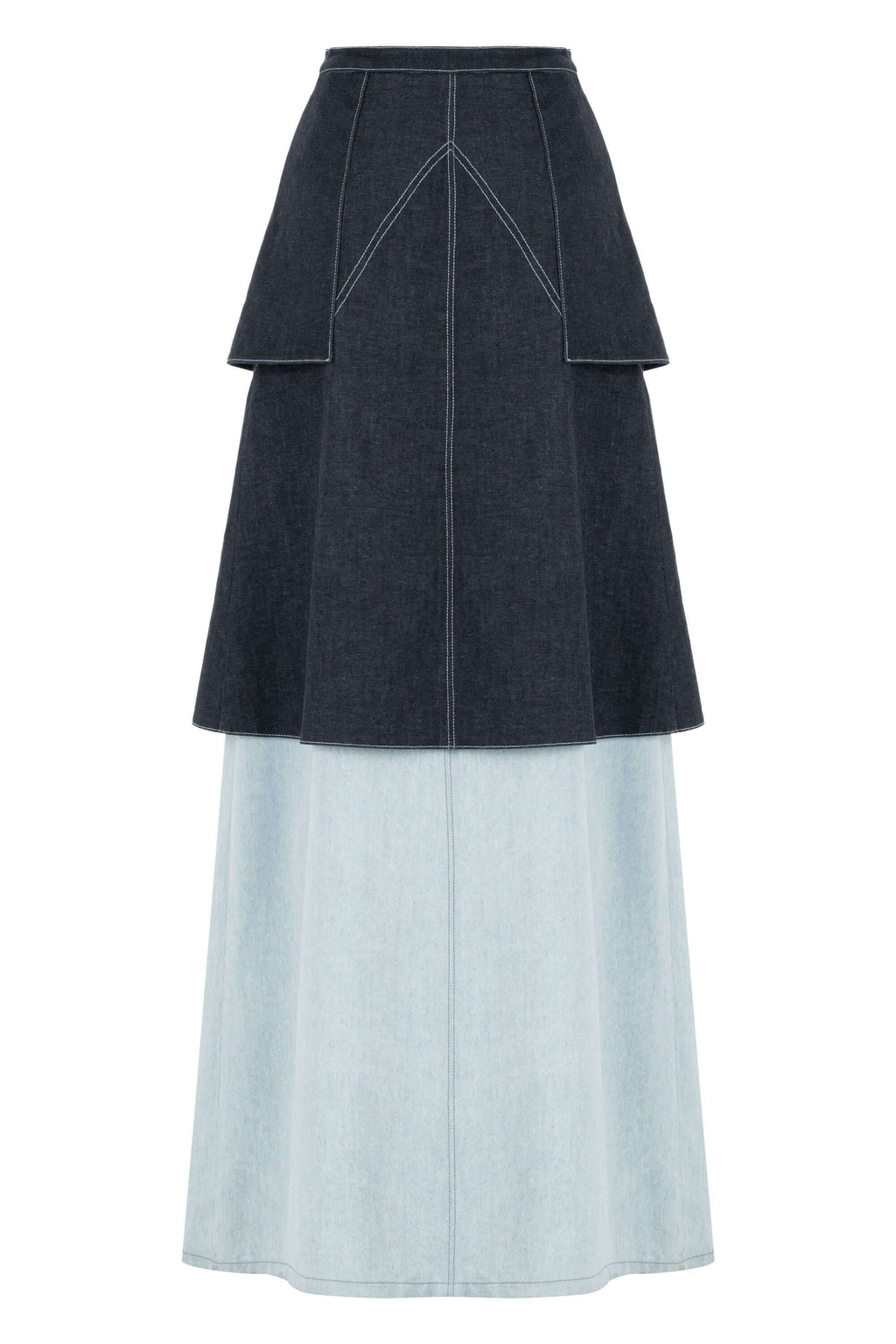 ELEVATE - JENDUE Monte Maxi Denim Skirt - Two-Tone Design