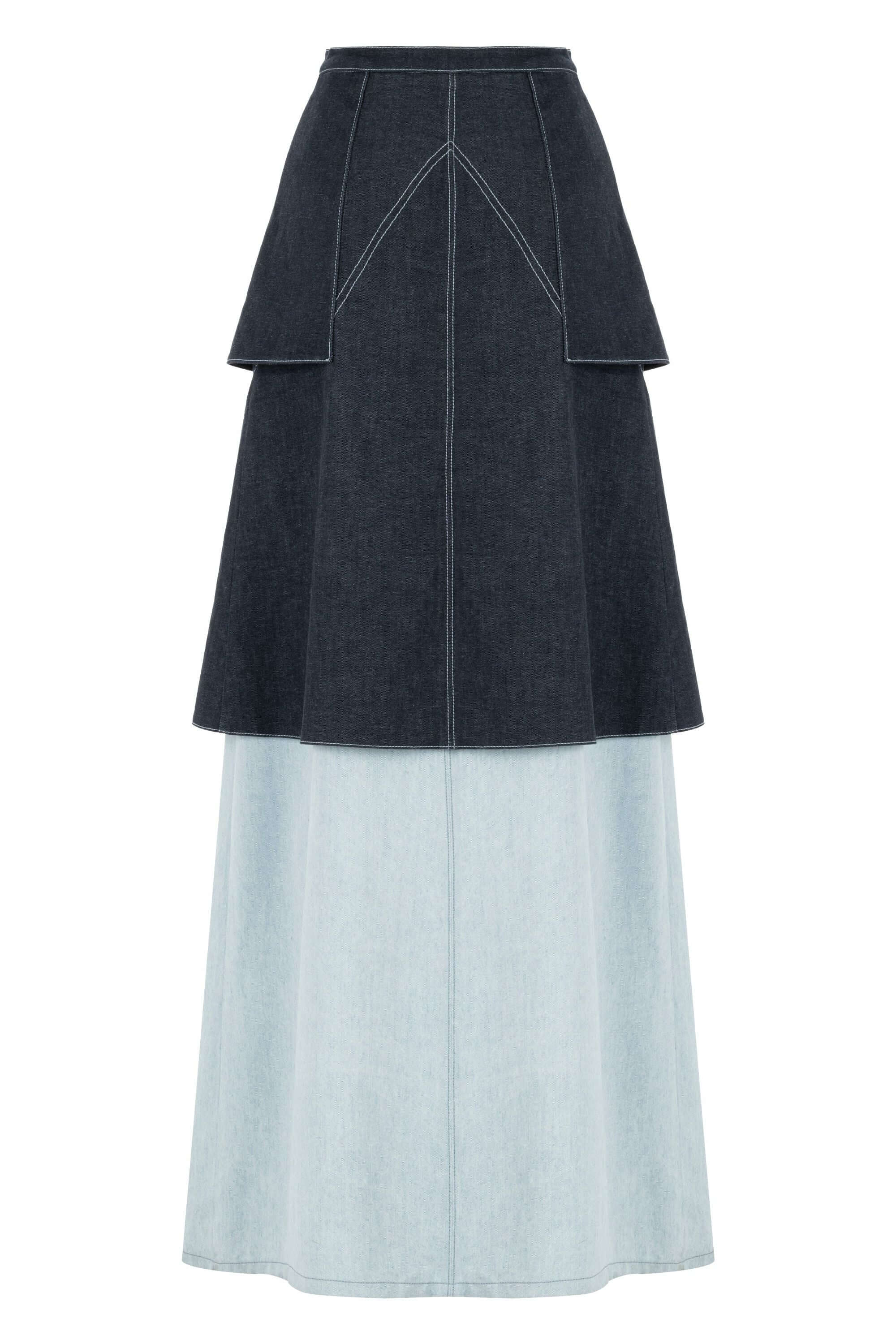 ELEVATE - JENDUE Monte Maxi Denim Skirt - Two-Tone Design