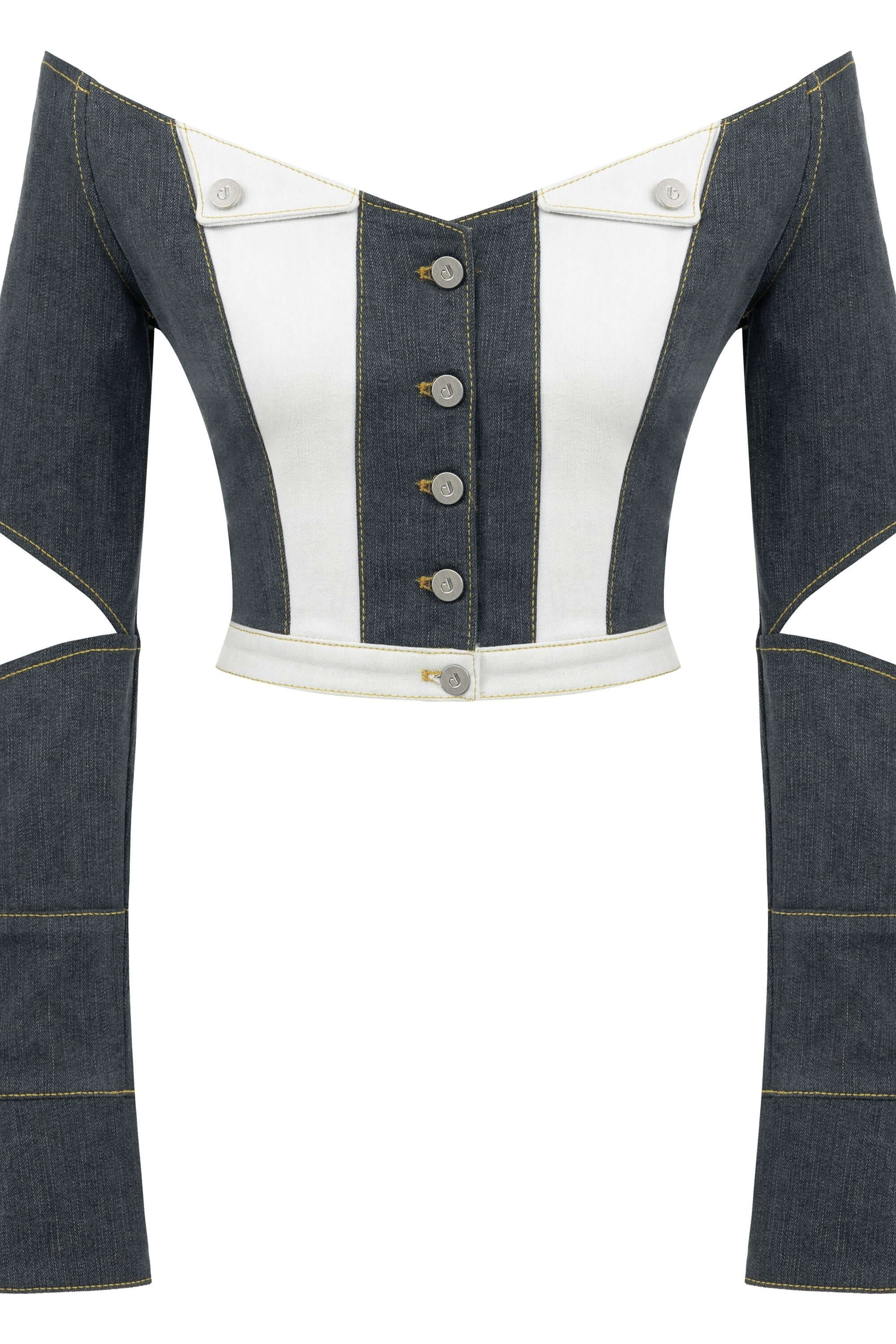 ELEVATE - JENDUE Monte Off Shoulder Denim Jacket - Chic Cropped Jean