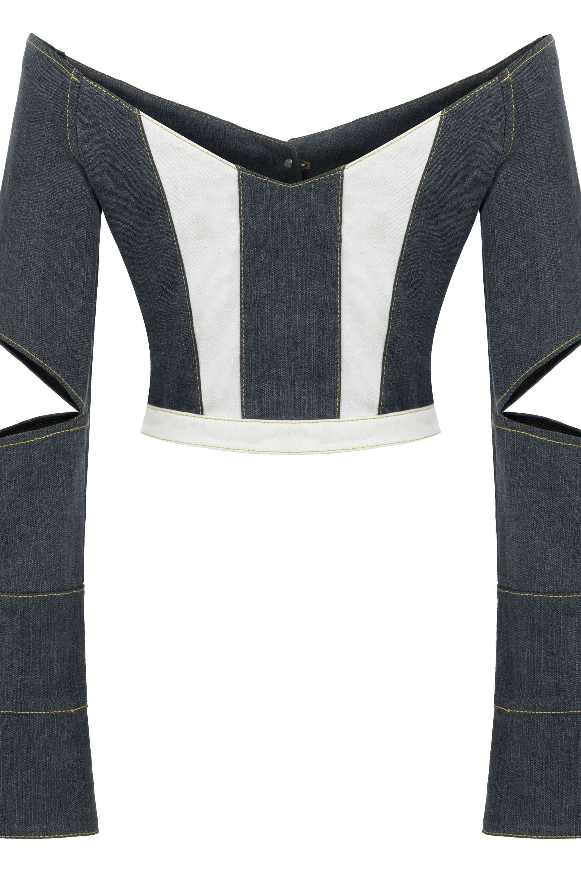 JENDUE Monte Off Shoulder Denim Jacket - Chic Cropped Jean-2