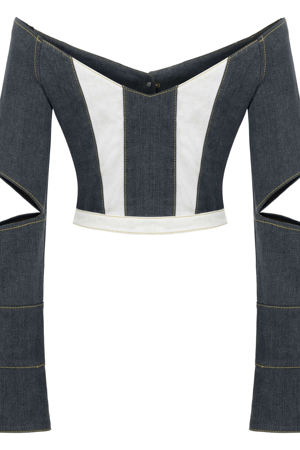 ELEVATE - JENDUE Monte Off Shoulder Denim Jacket - Chic Cropped Jean