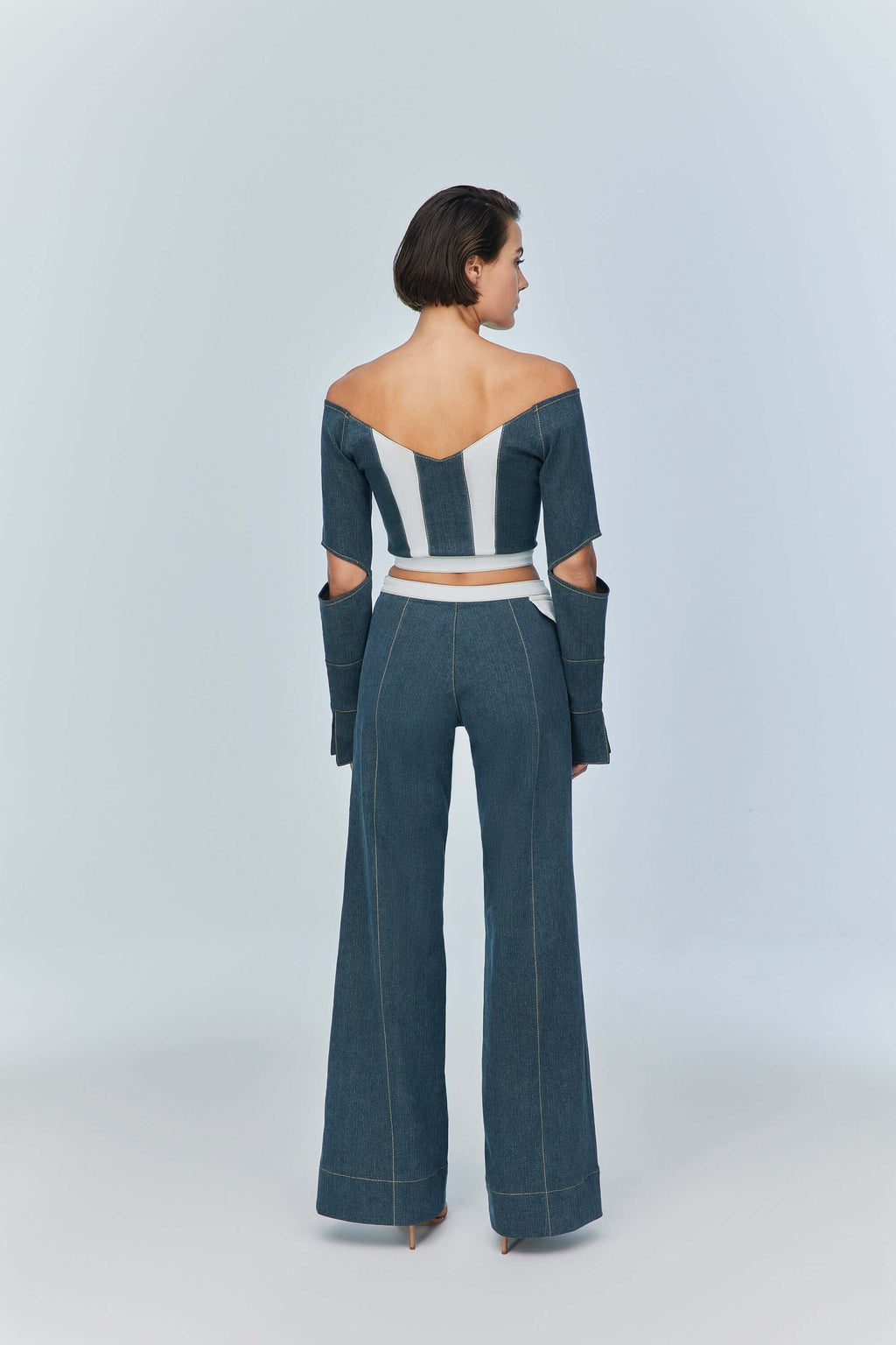 ELEVATE - JENDUE Monte Off Shoulder Denim Jacket - Chic Cropped Jean