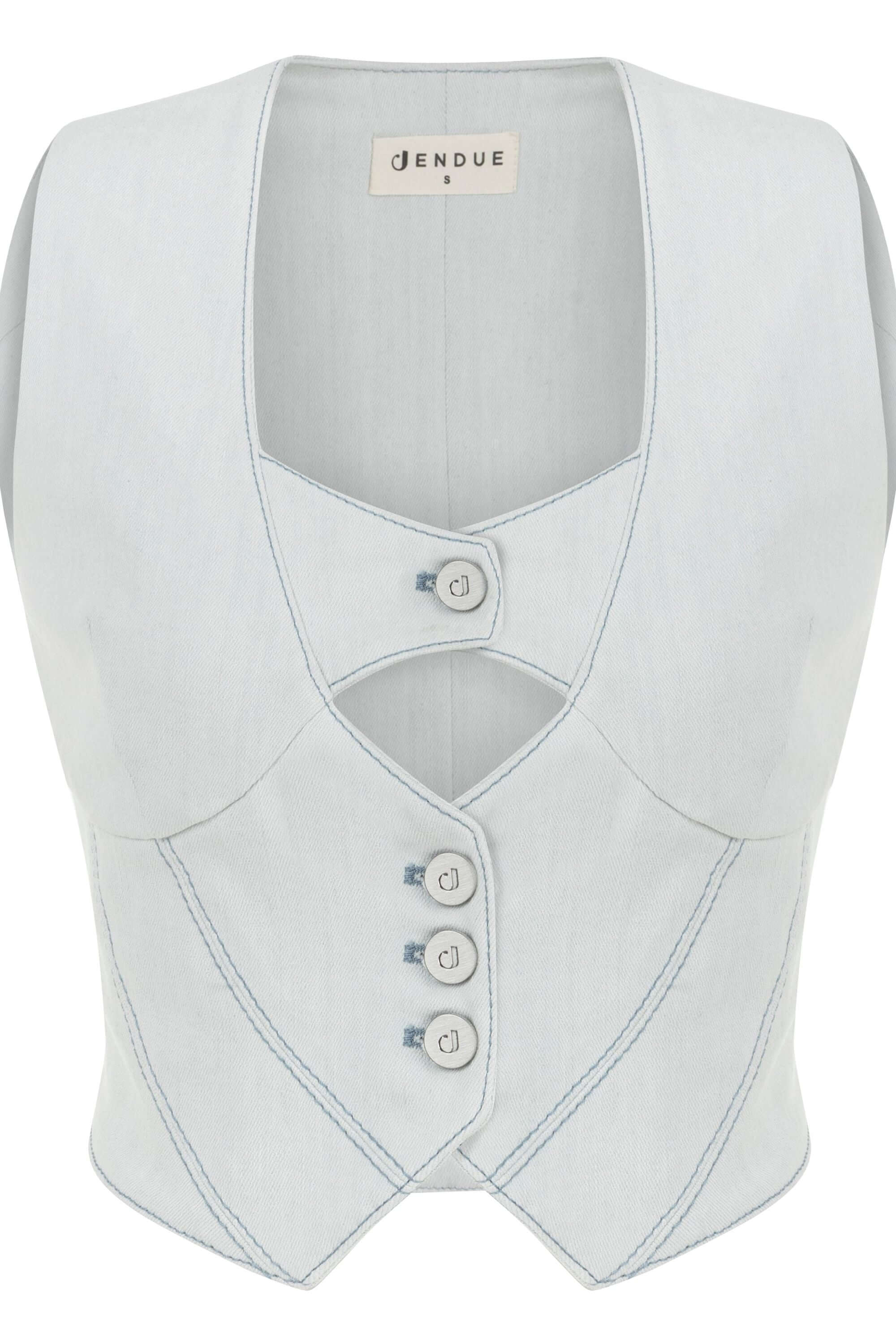 ELEVATE - JENDUE Myla Denim Top - Light Blue Cut-Out Vest