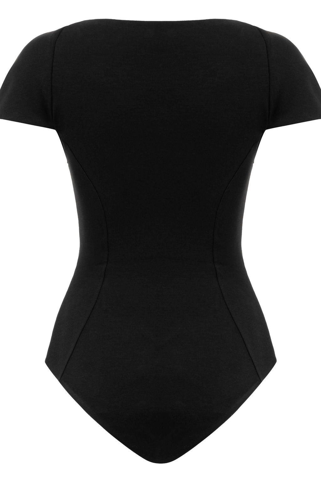 JENDUE Otara Black Bodysuit | Stylish Cut-Out Denim Top-2