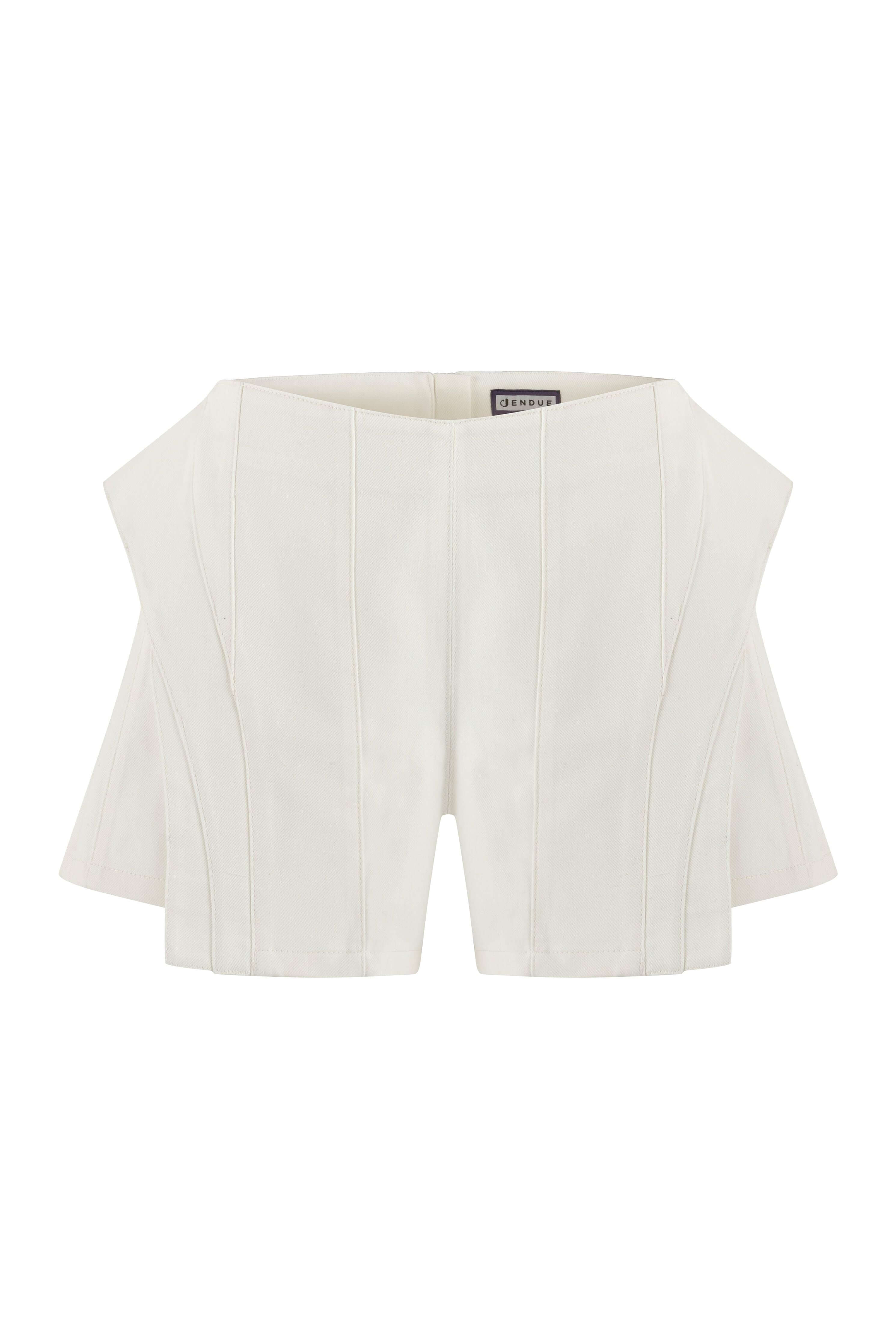 JENDUE Ron 3D Denim Mini Short - White Sculptural Design-1