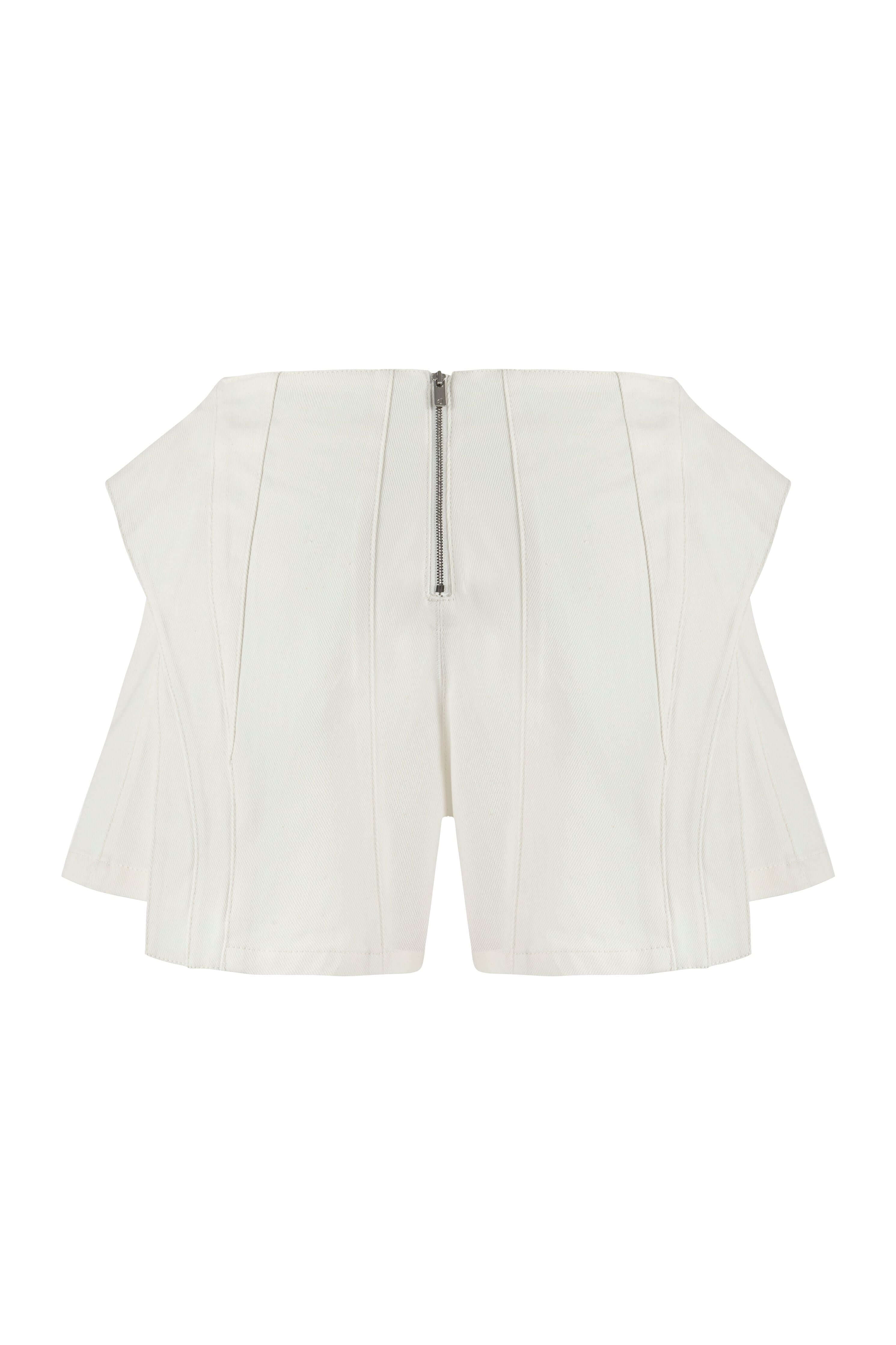 JENDUE Ron 3D Denim Mini Short - White Sculptural Design-2