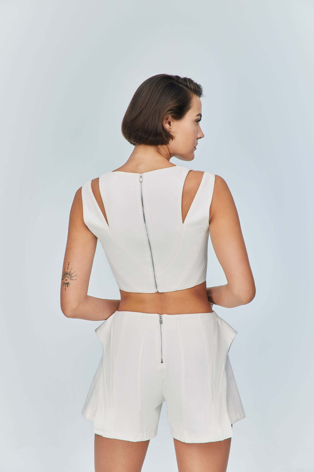 JENDUE Ron 3D Denim Mini Short - White Sculptural Design-4