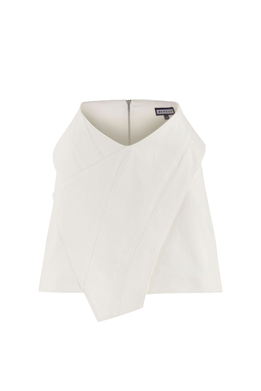 JENDUE Ron 3D Denim Mini Skirt - Unique White Asymmetrical-1