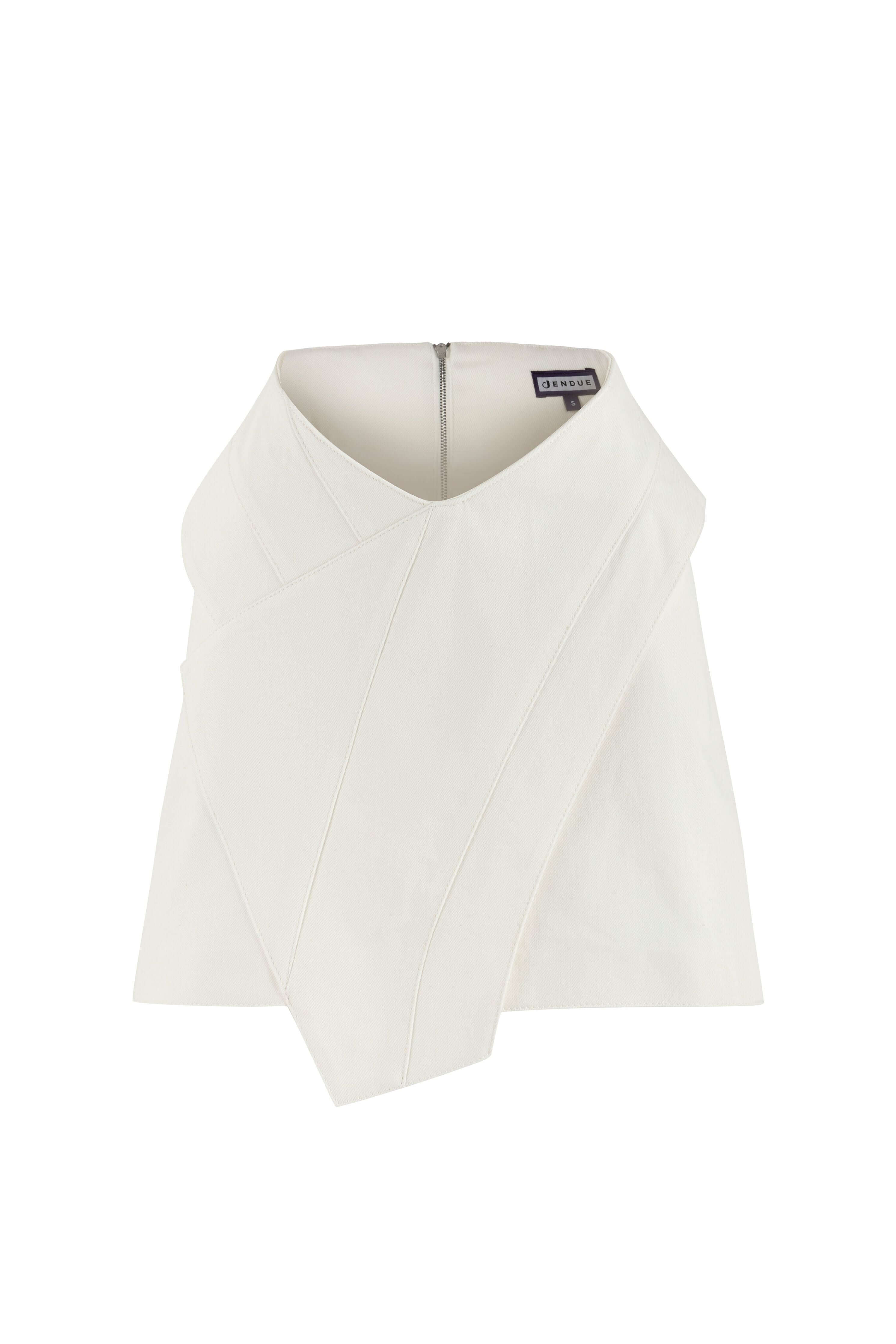 JENDUE Ron 3D Denim Mini Skirt - Unique White Asymmetrical-1