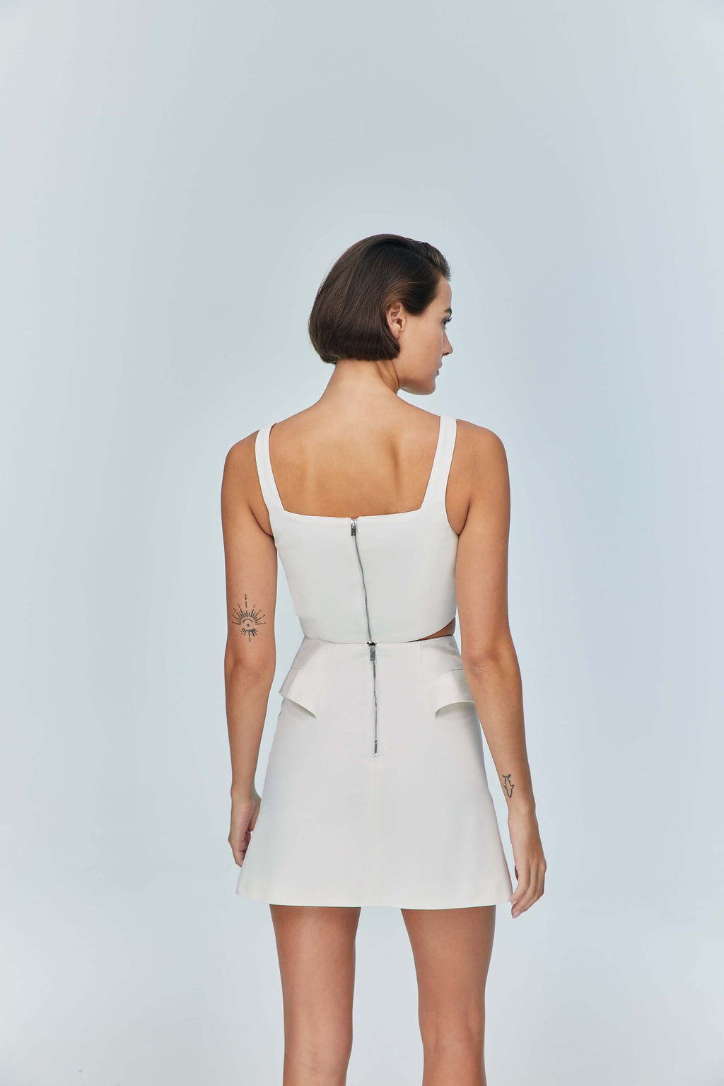 JENDUE Ron 3D Denim Mini Skirt - Unique White Asymmetrical-3