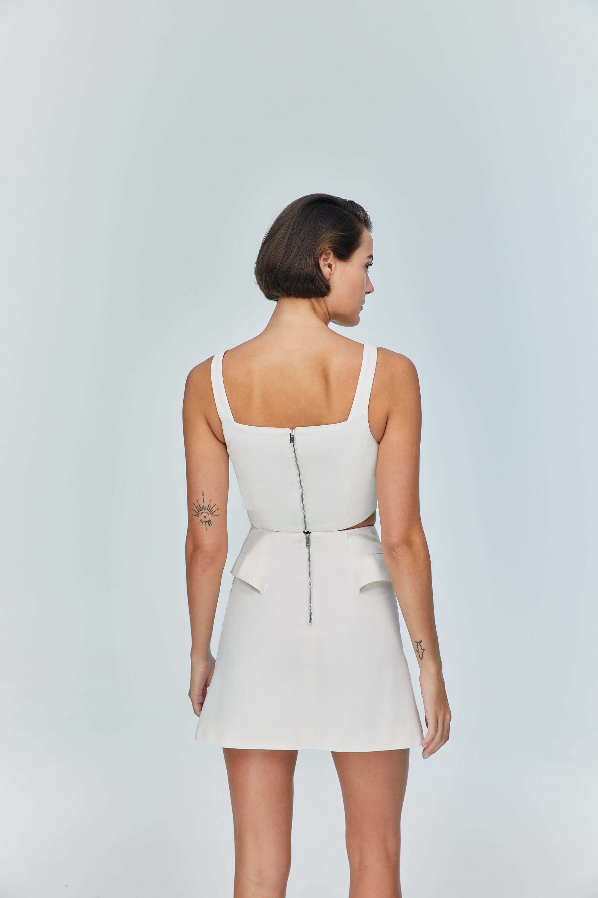 JENDUE Ron 3D Denim Mini Skirt - Unique White Asymmetrical-3