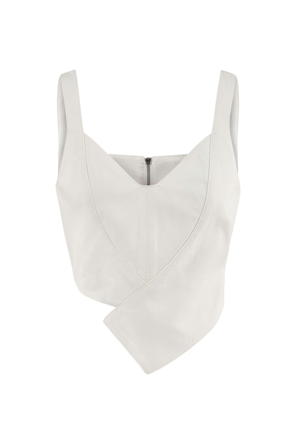 ELEVATE - JENDUE Ron Crop Denim Top - Stylish White Asymmetrical Top