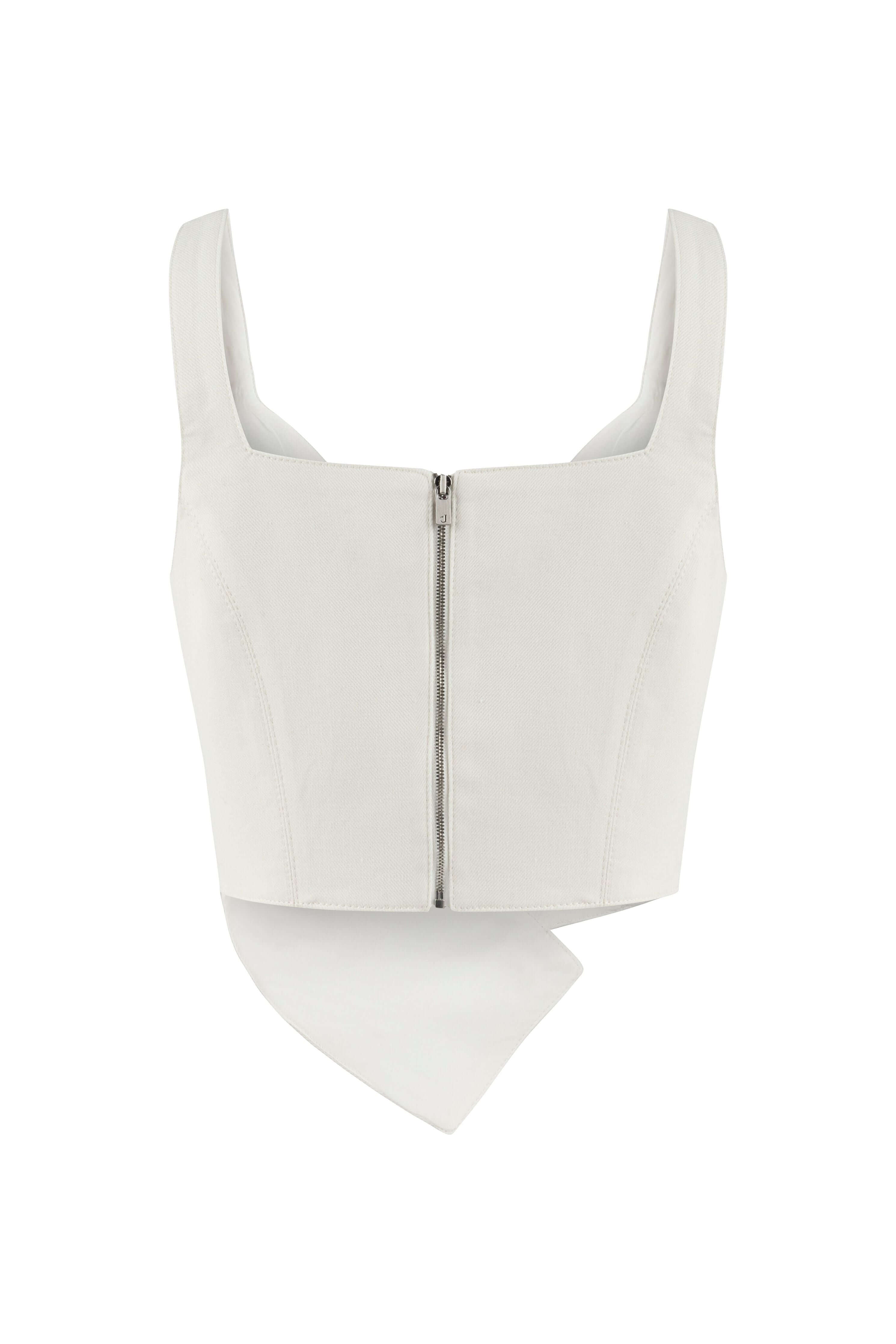 ELEVATE - JENDUE Ron Crop Denim Top - Stylish White Asymmetrical Top