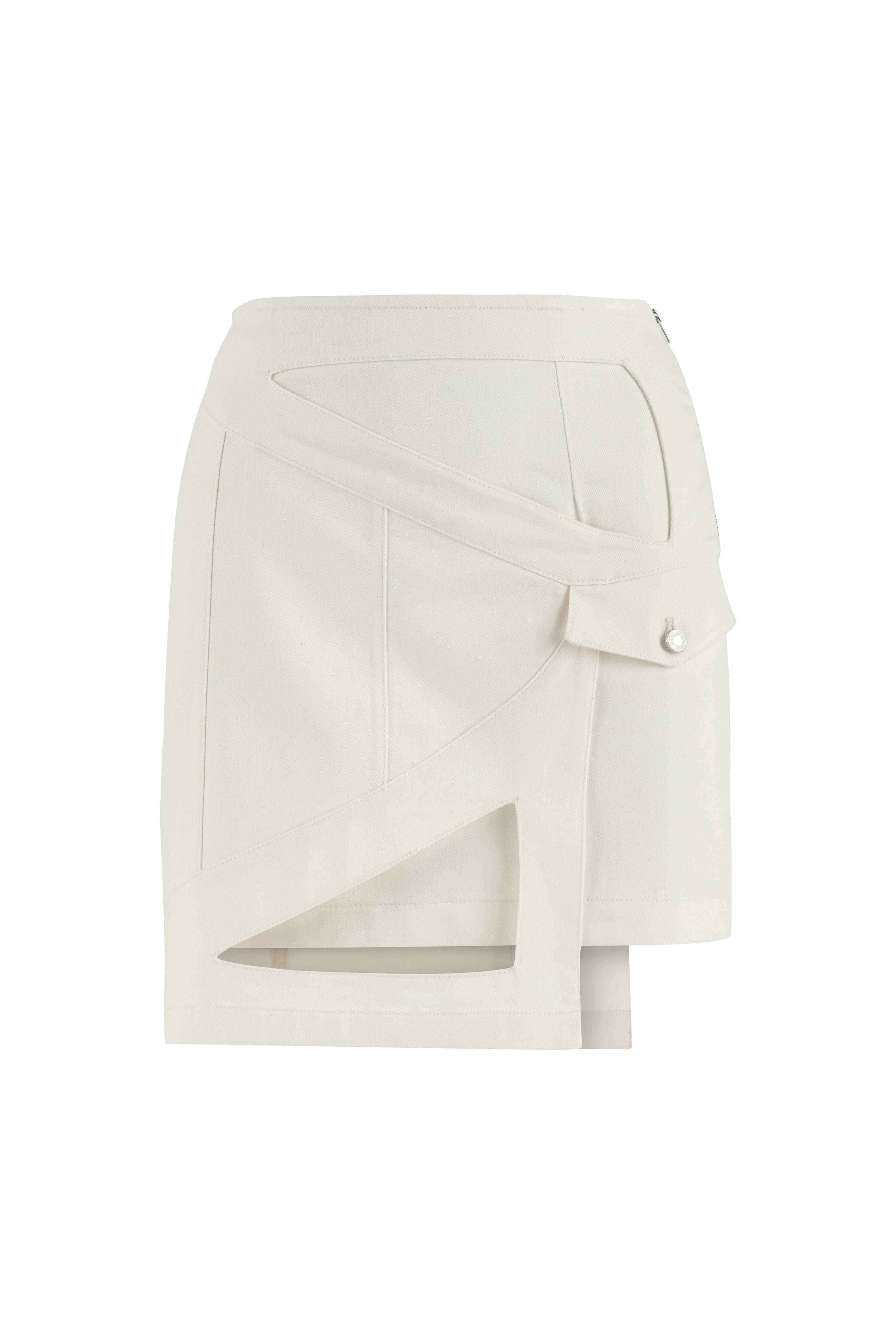 JENDUE Ron Eye Mini Denim Skirt - Modern Asymmetrical Style-1