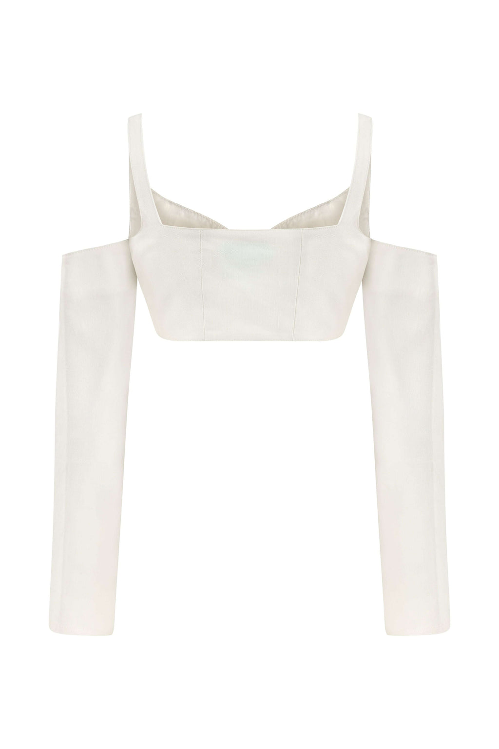 JENDUE Ron Long Sleeve Denim Top - White Off-Shoulder-2