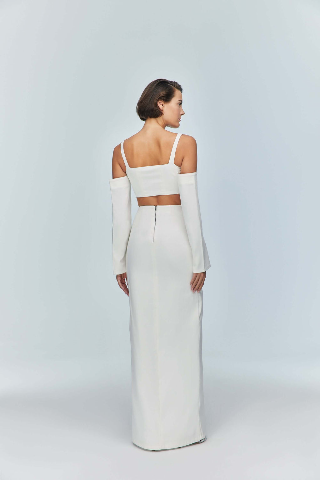 JENDUE Ron Long Sleeve Denim Top - White Off-Shoulder-4