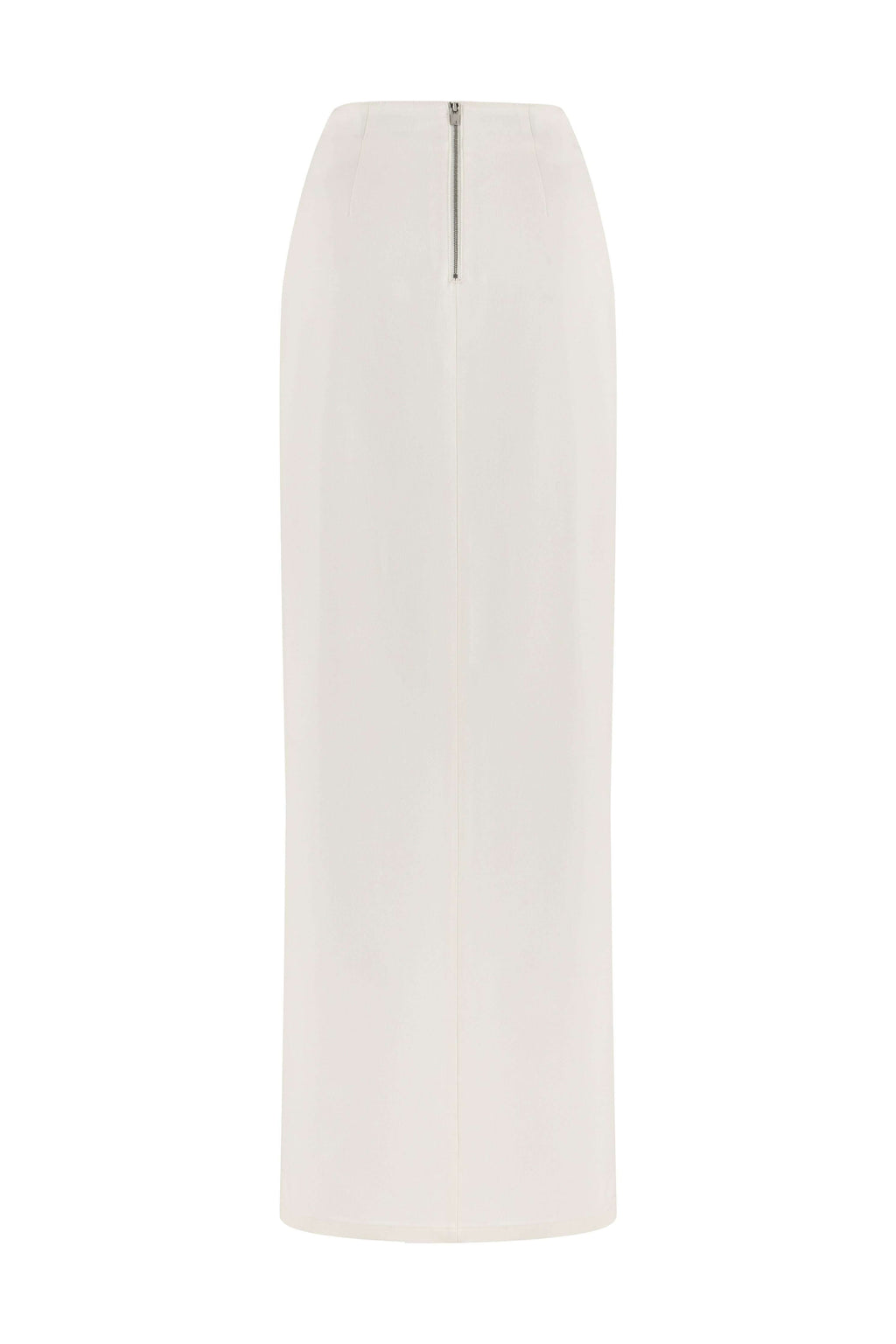 JENDUE Ron Maxi Denim Skirt - High Slit White Denim Skirt-2