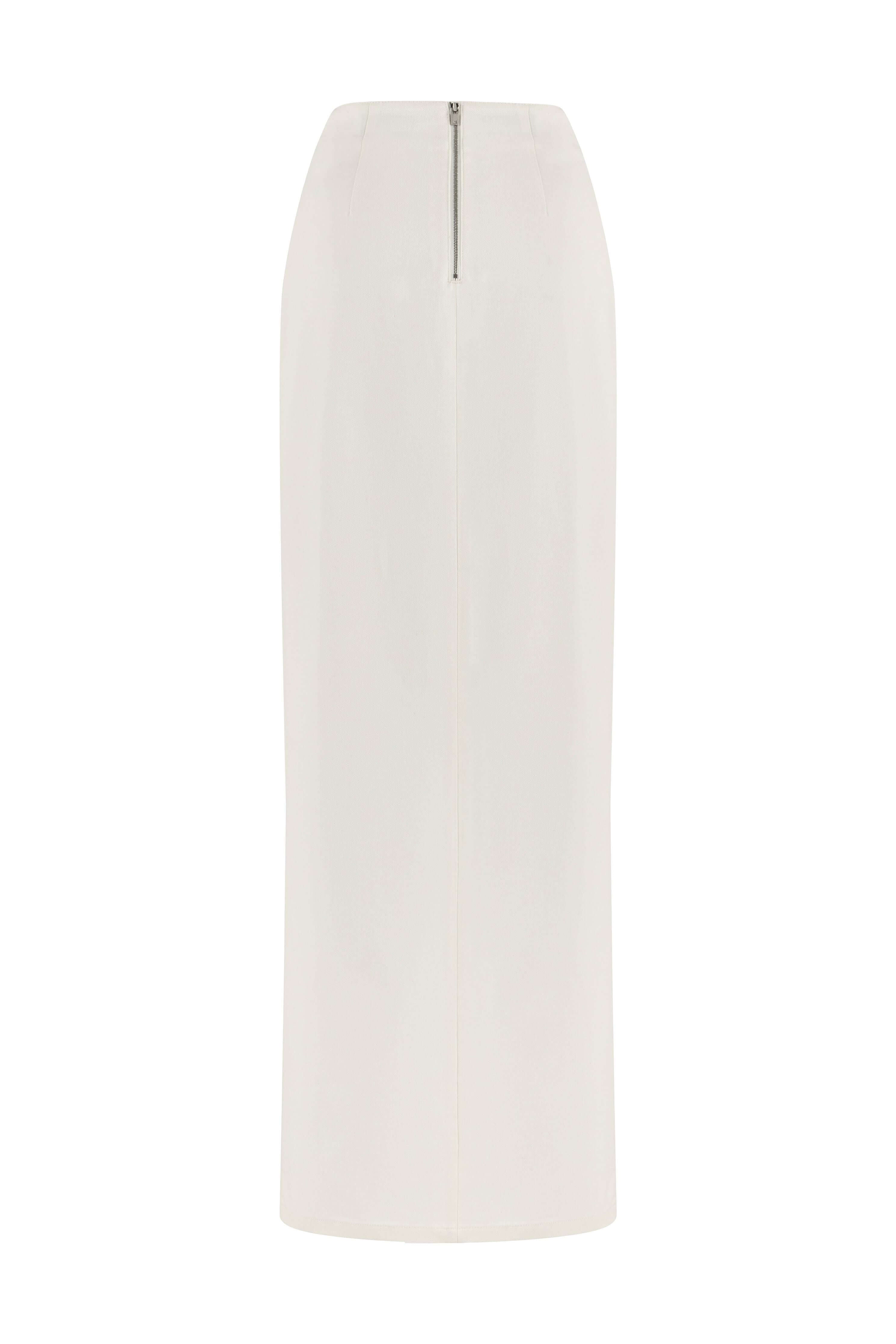 JENDUE Ron Maxi Denim Skirt - High Slit White Denim Skirt-2