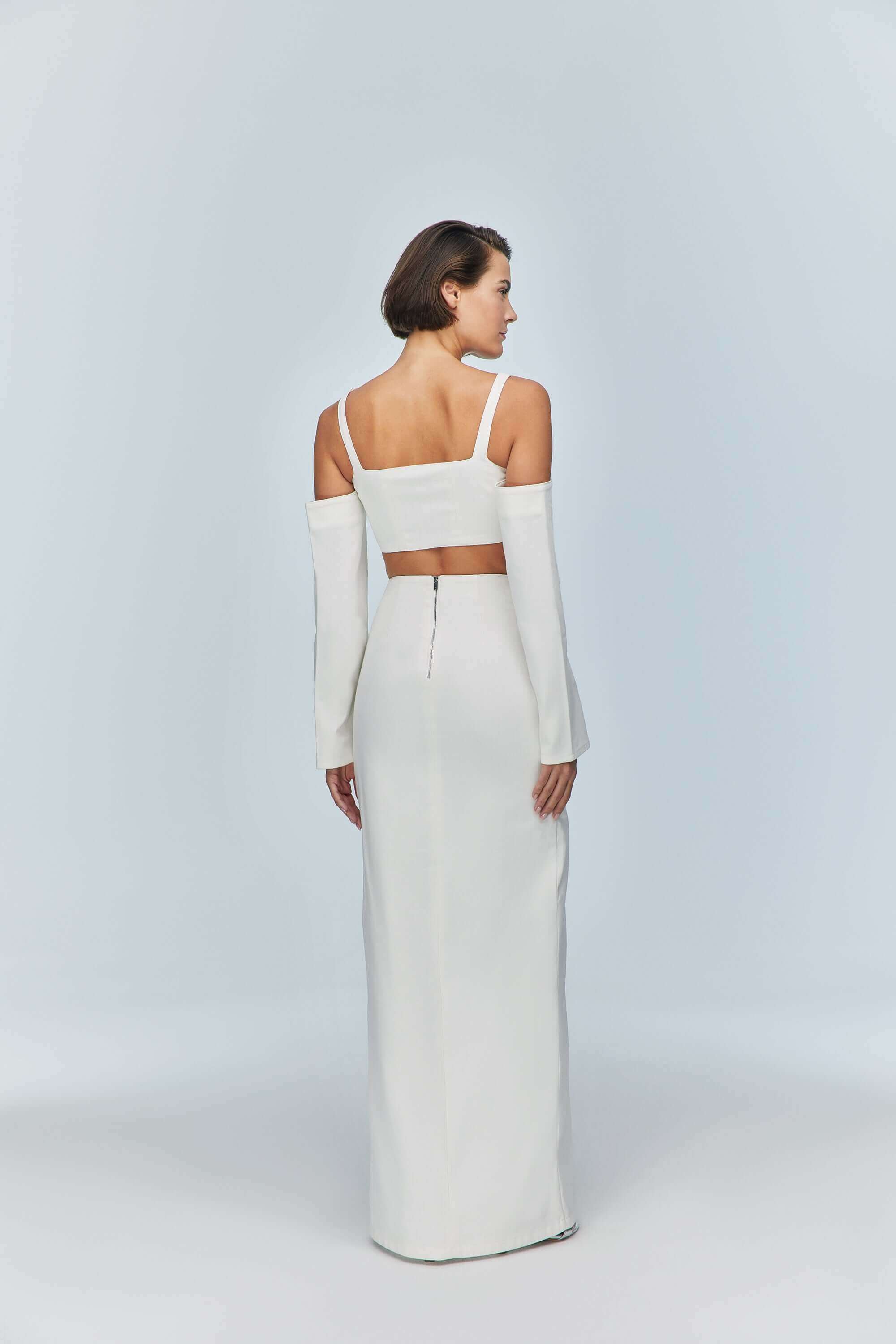 ELEVATE - JENDUE Ron Maxi Denim Skirt - High Slit White Denim Skirt