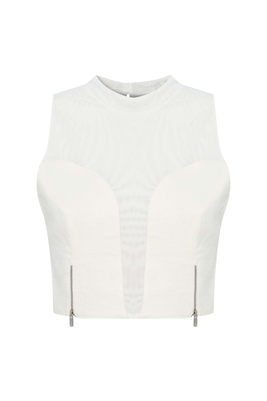 JENDUE Serena Denim Linen Crop Top - White Sheer & Denim-1